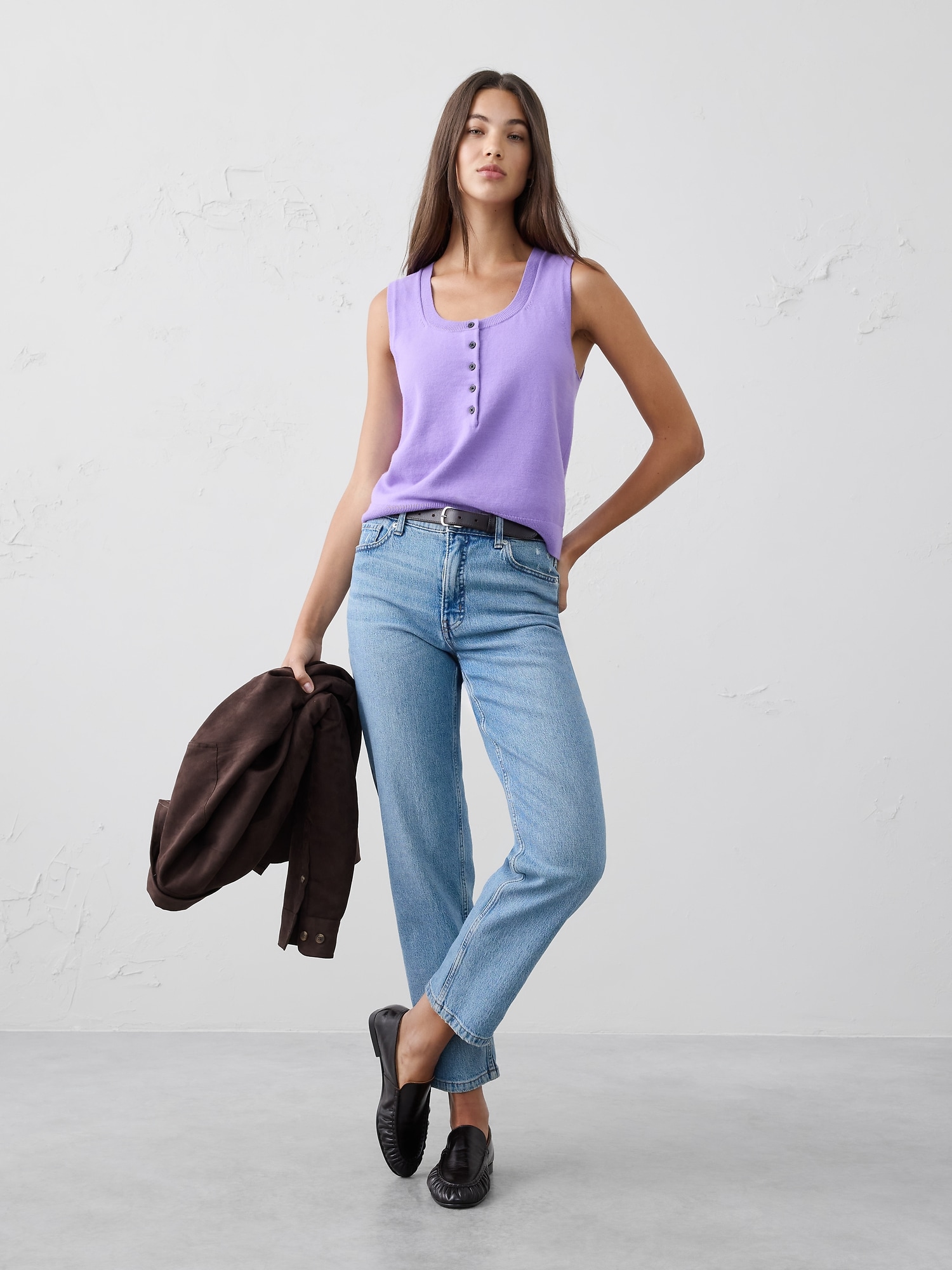 HENLEY SWEATER TANK - Deep Violet