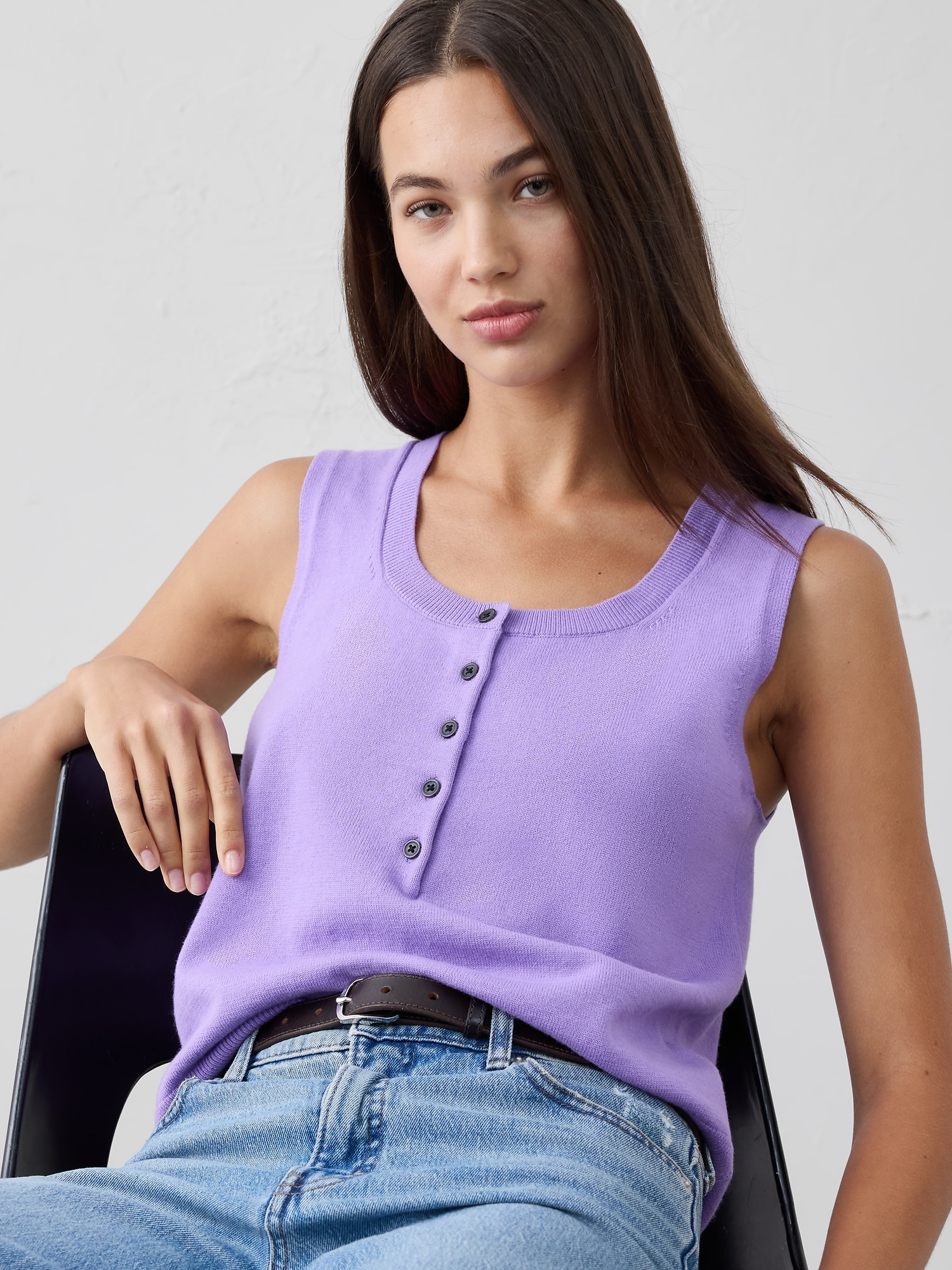Image number 3 showing, HENLEY SWEATER TANK