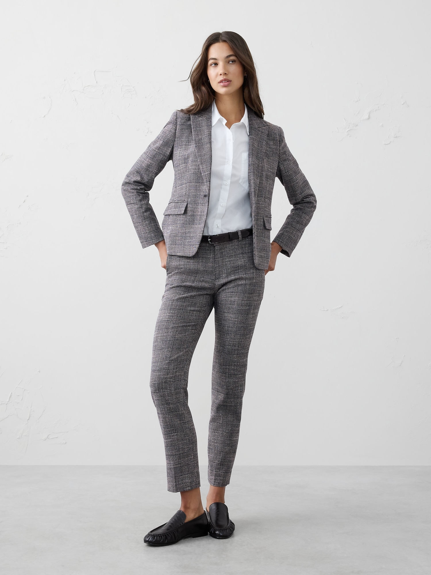 RYAN STRAIGHT MID-RISE PLAID SUITPANT