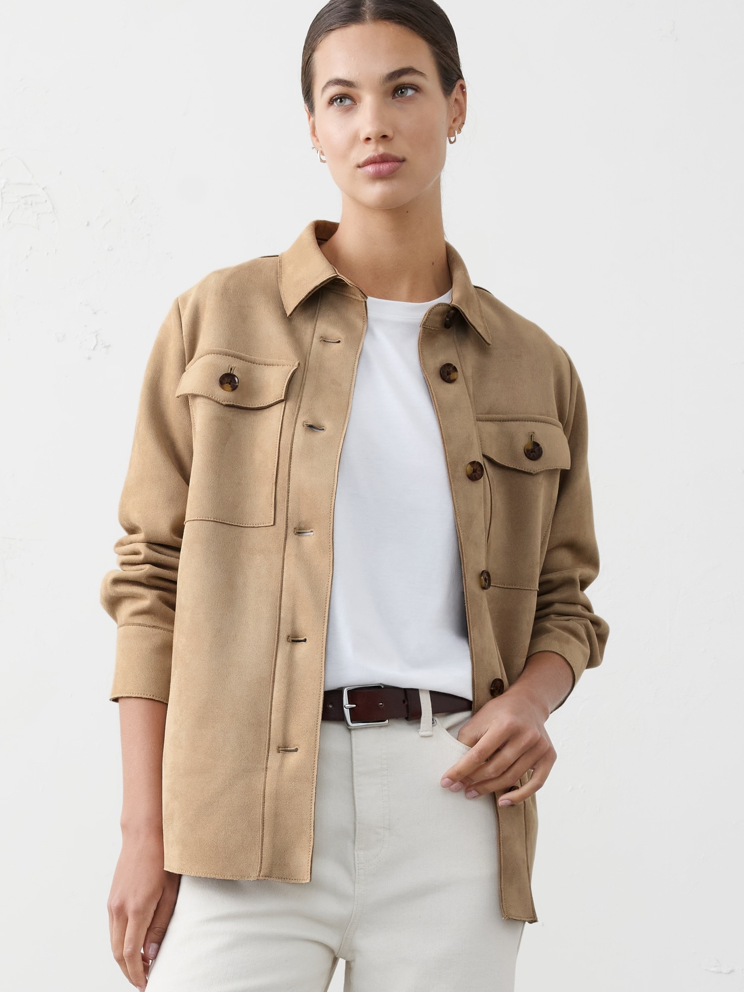 VEGAN SUEDE OVERSHIRT - Stone