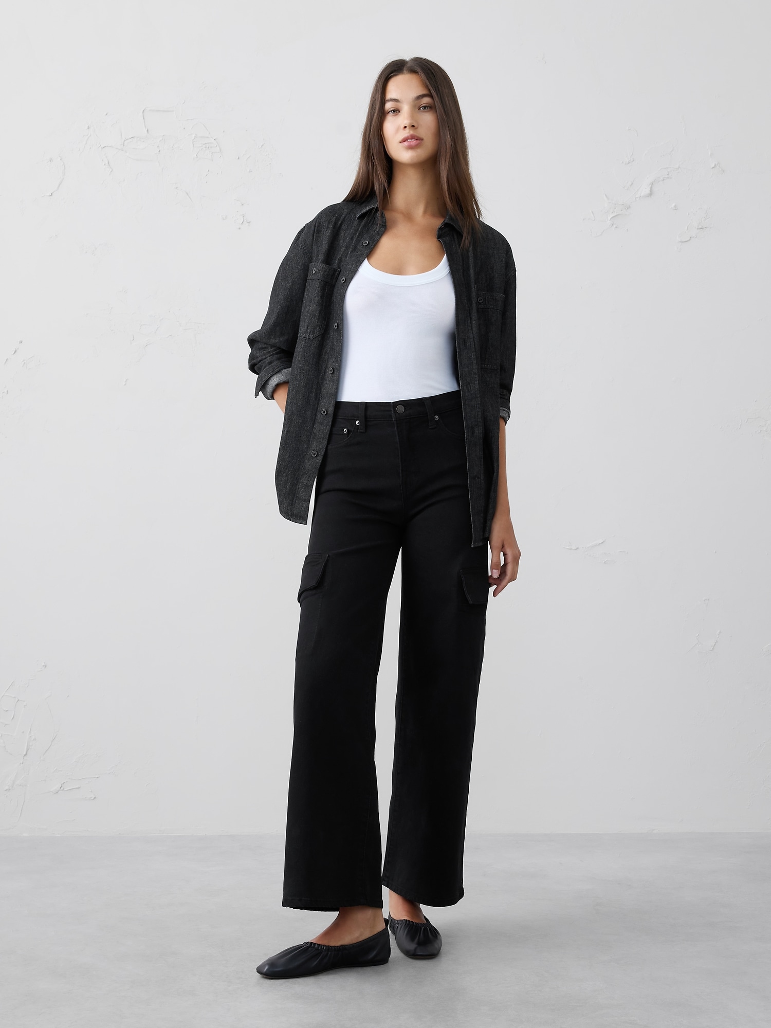 STRAIGHT HIGH-RISE CARGO JEAN - Black Wash