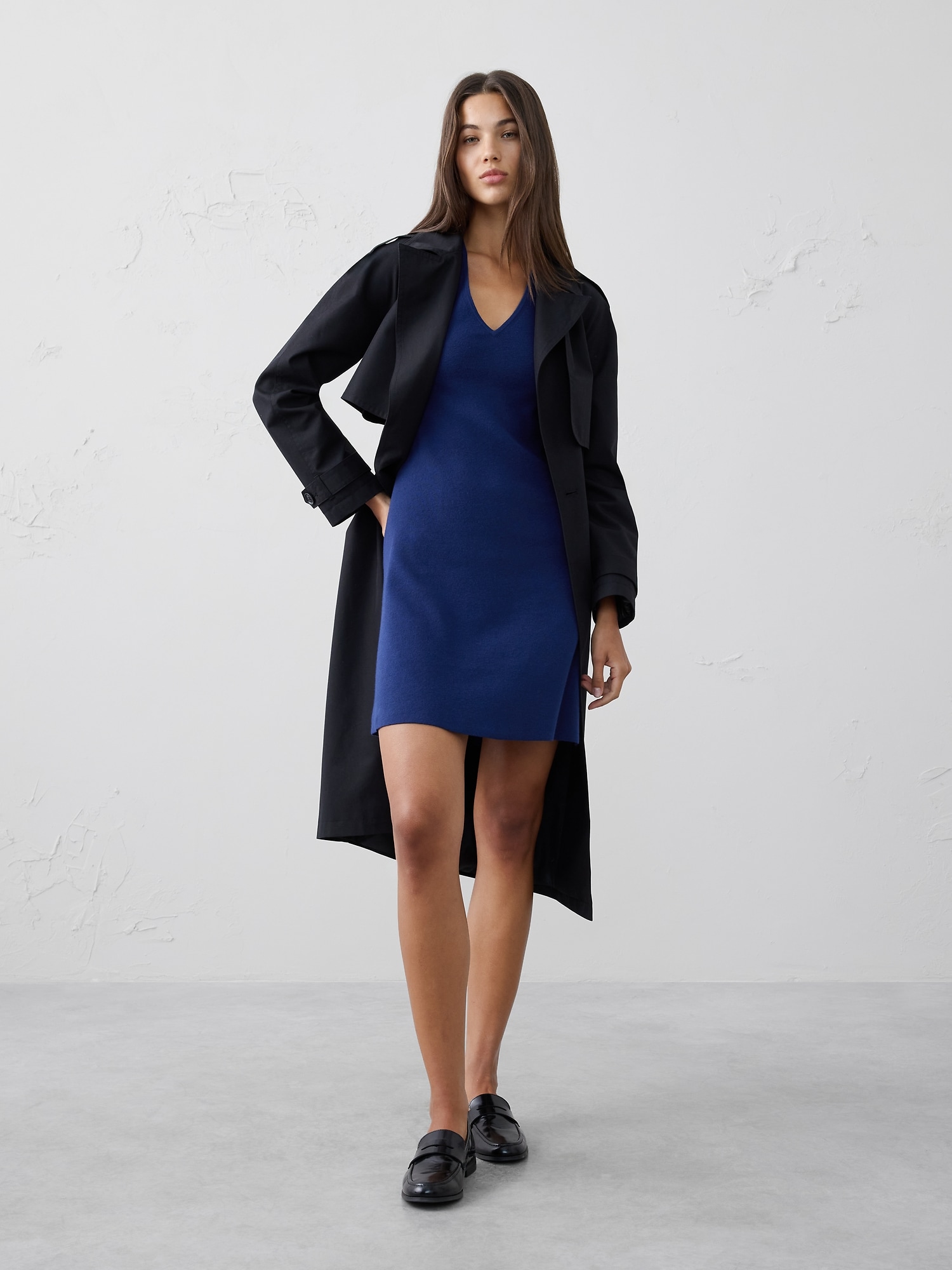 CAP-SLEEVE SWEATER MINI DRESS - Drizzle Blue