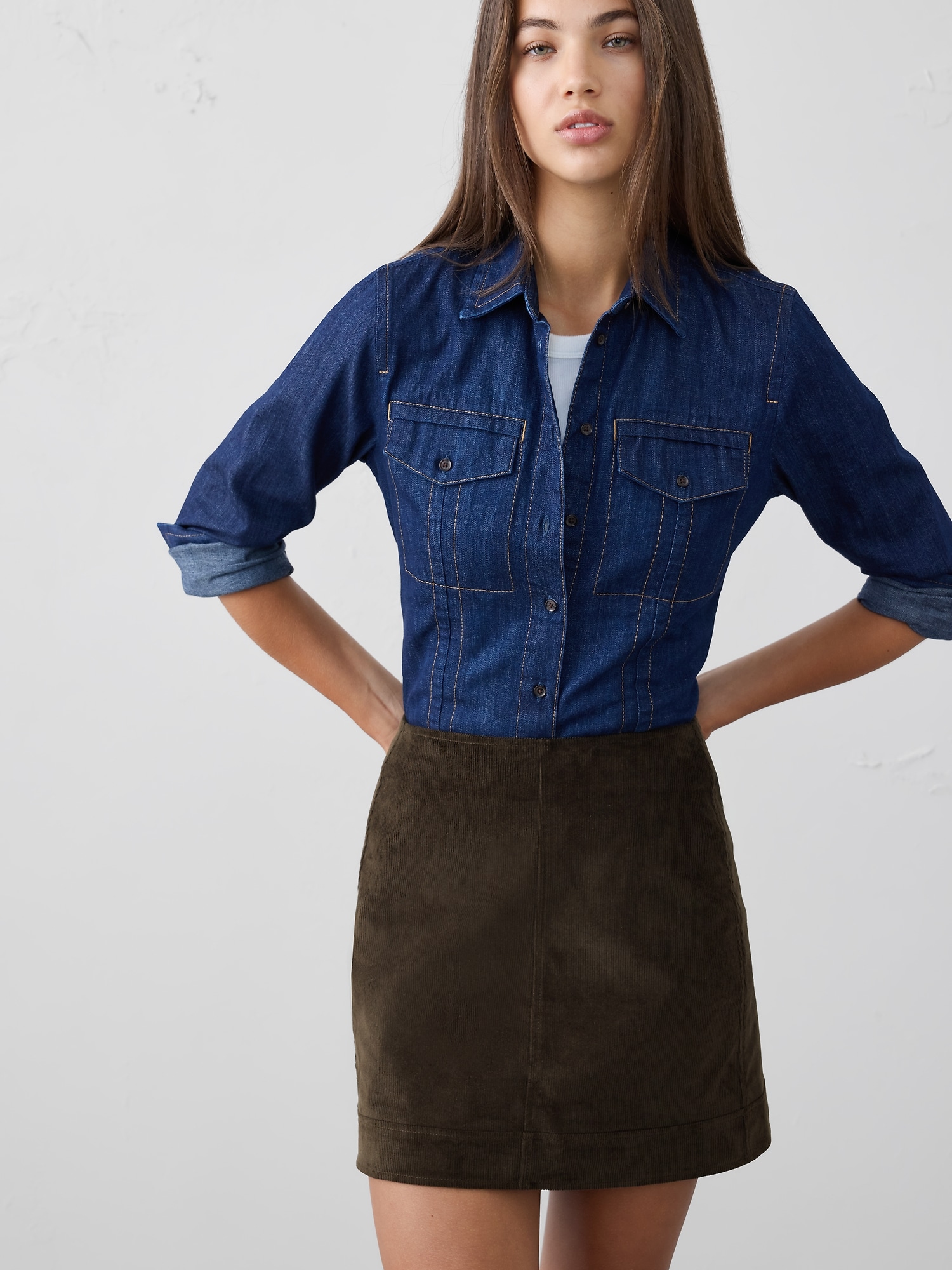 Image number 3 showing, Corduroy Seamed Mini Skirt