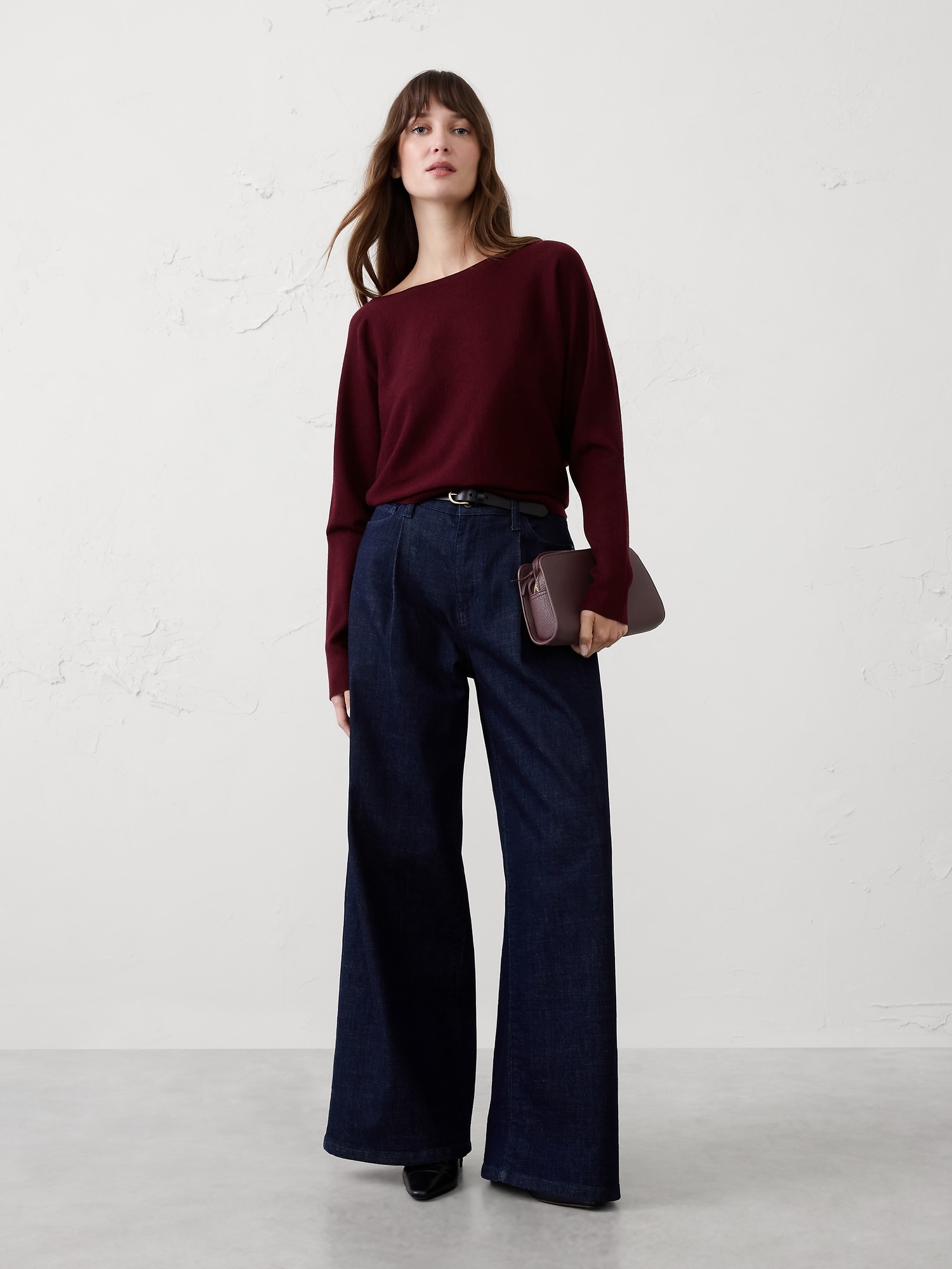 MERINO WOOL BOATNECK SWEATER - Bright Wine