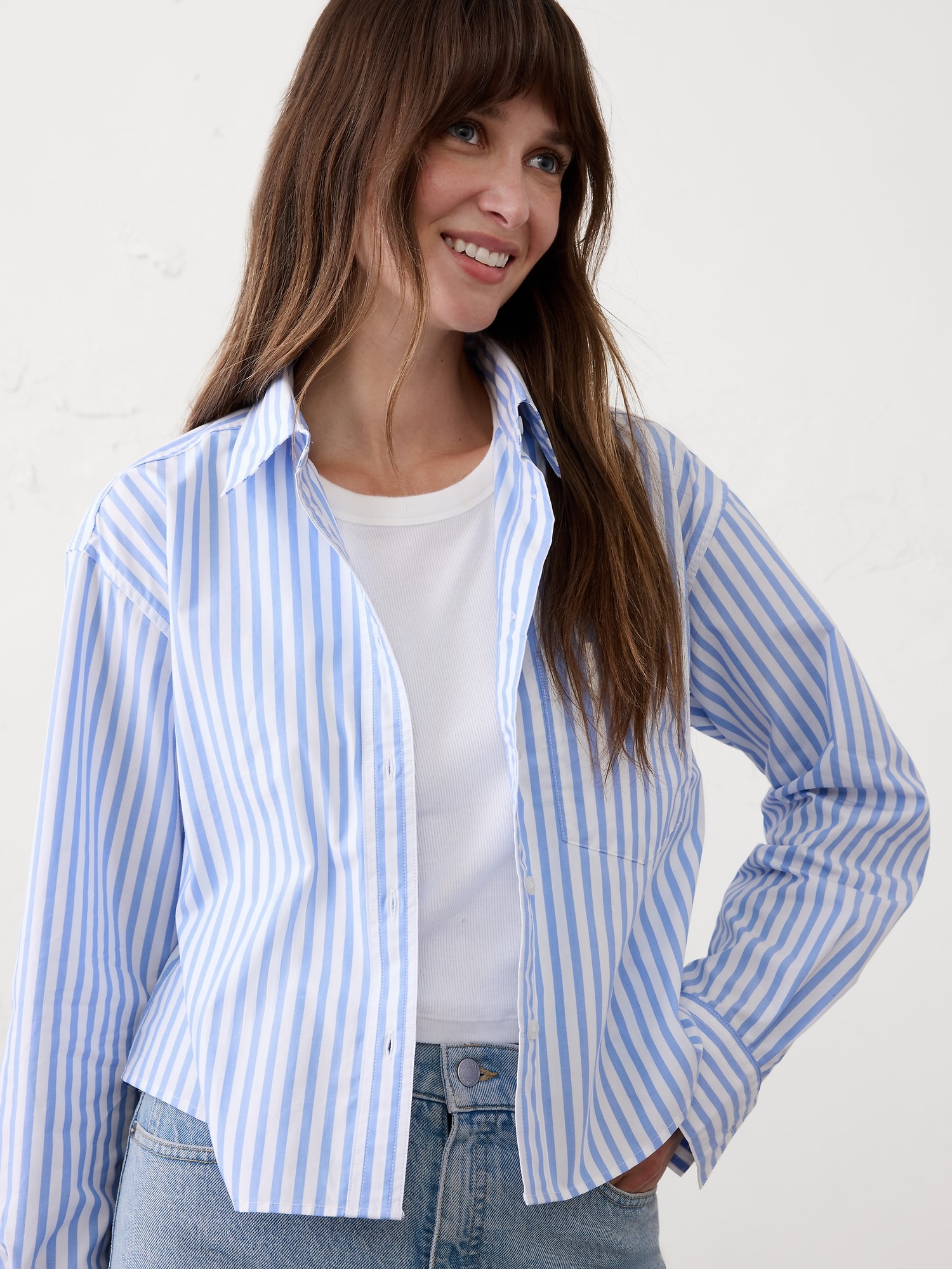 Boxy Button-Down Shirt - Blue Mini Stripe