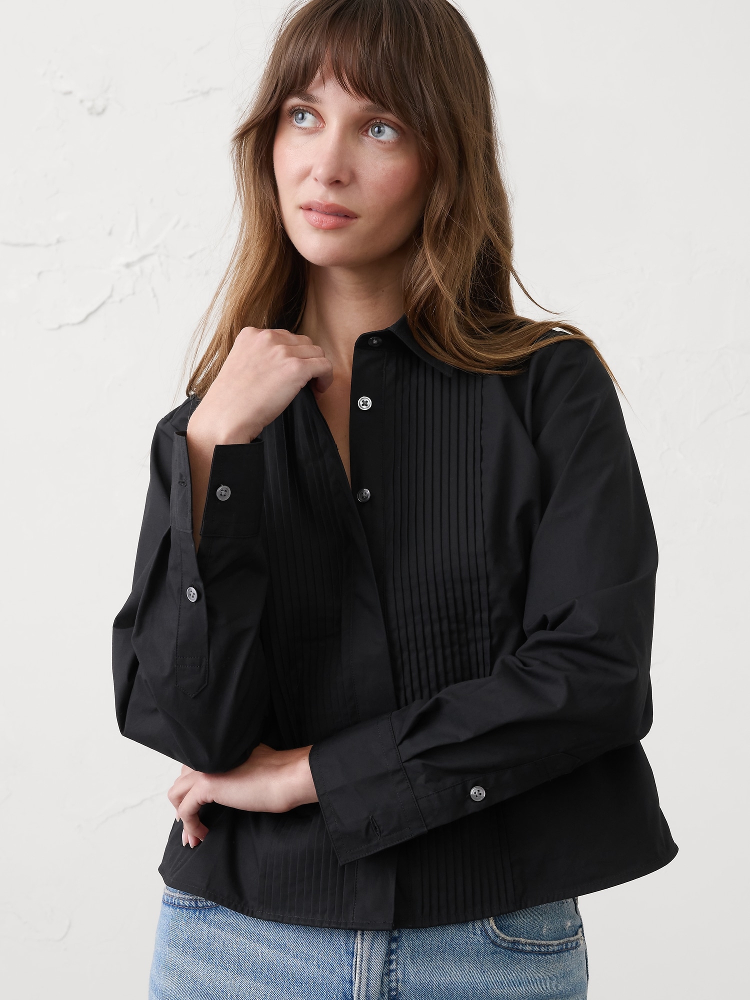 FRONT MINI-TUCKS SHIRT - Black