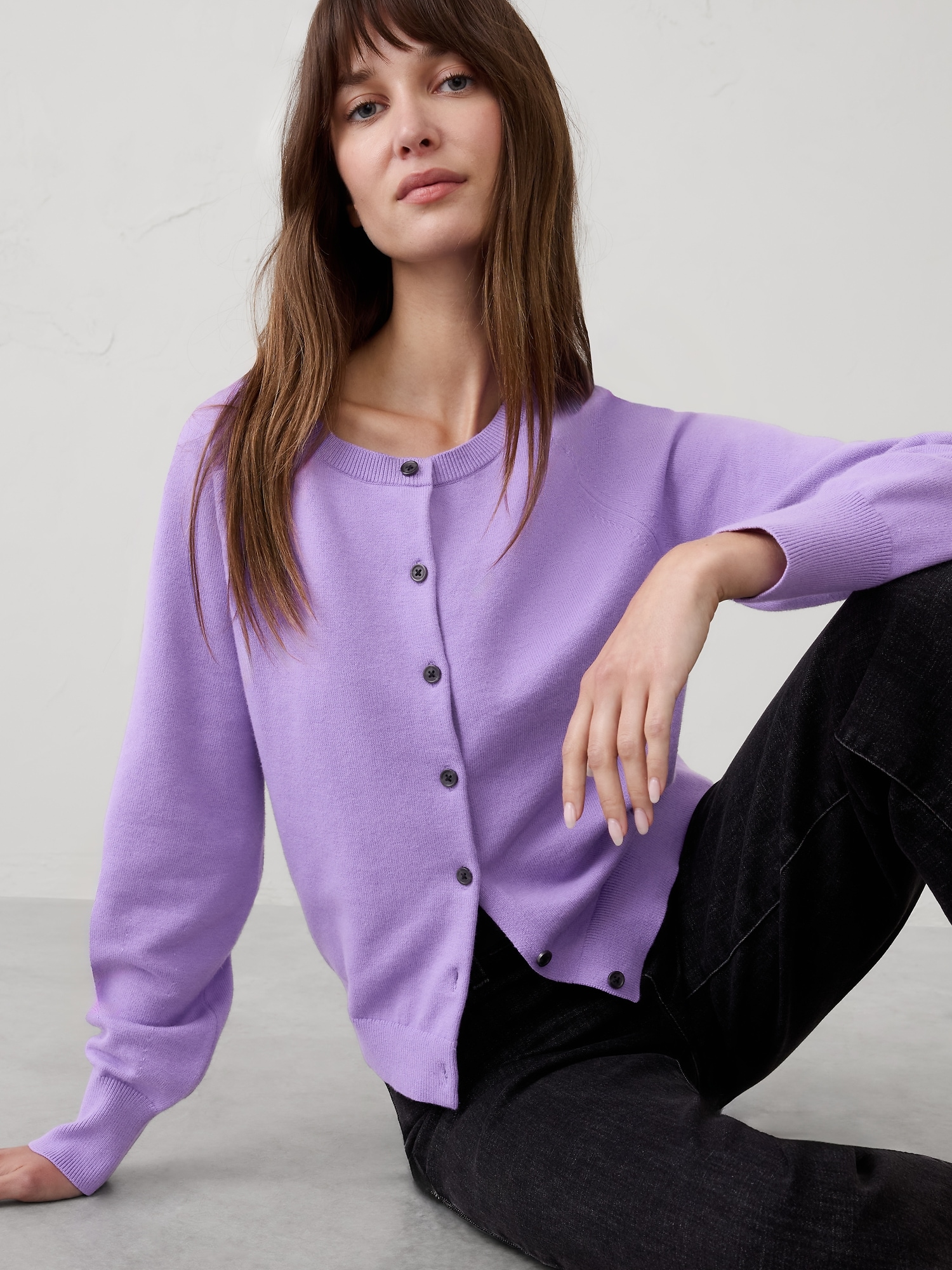 VOLUME-SLEEVE CARDIGAN SWEATER - Deep Violet