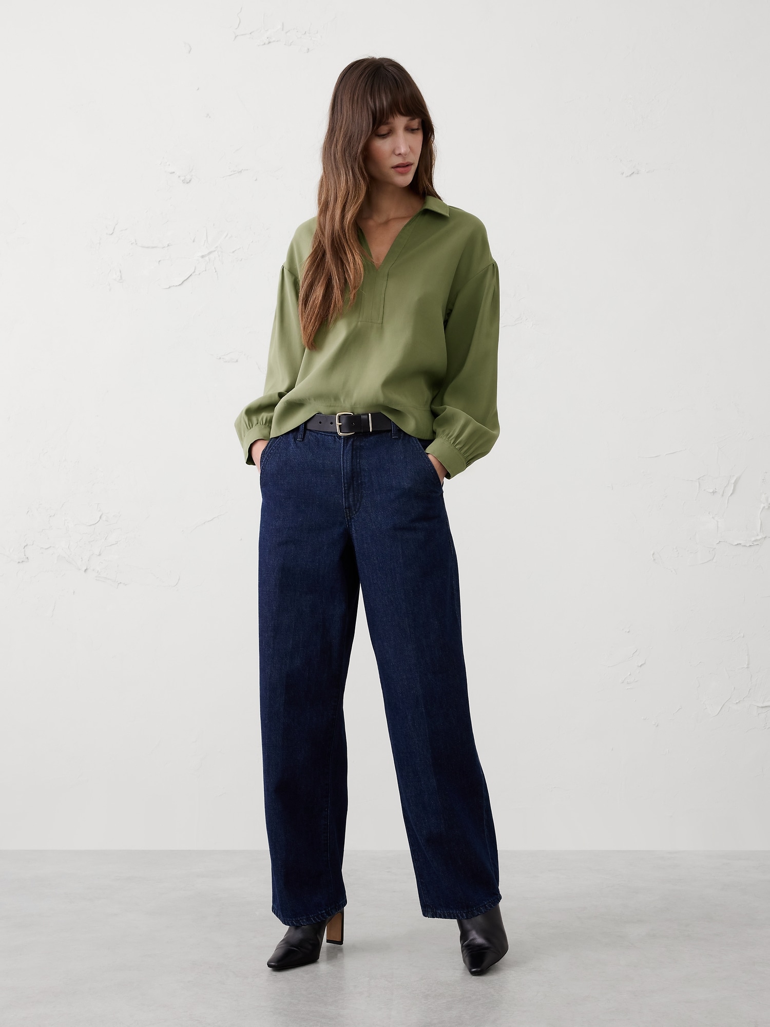 Image number 1 showing, Johnny-Collar Twill Popover Top