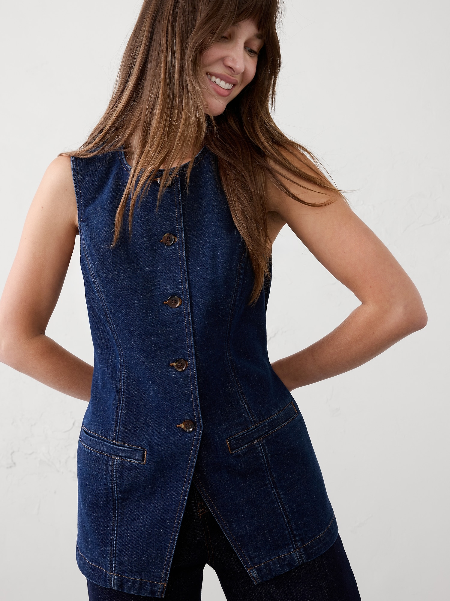 Long Cutaway Vest - Dark Rinse