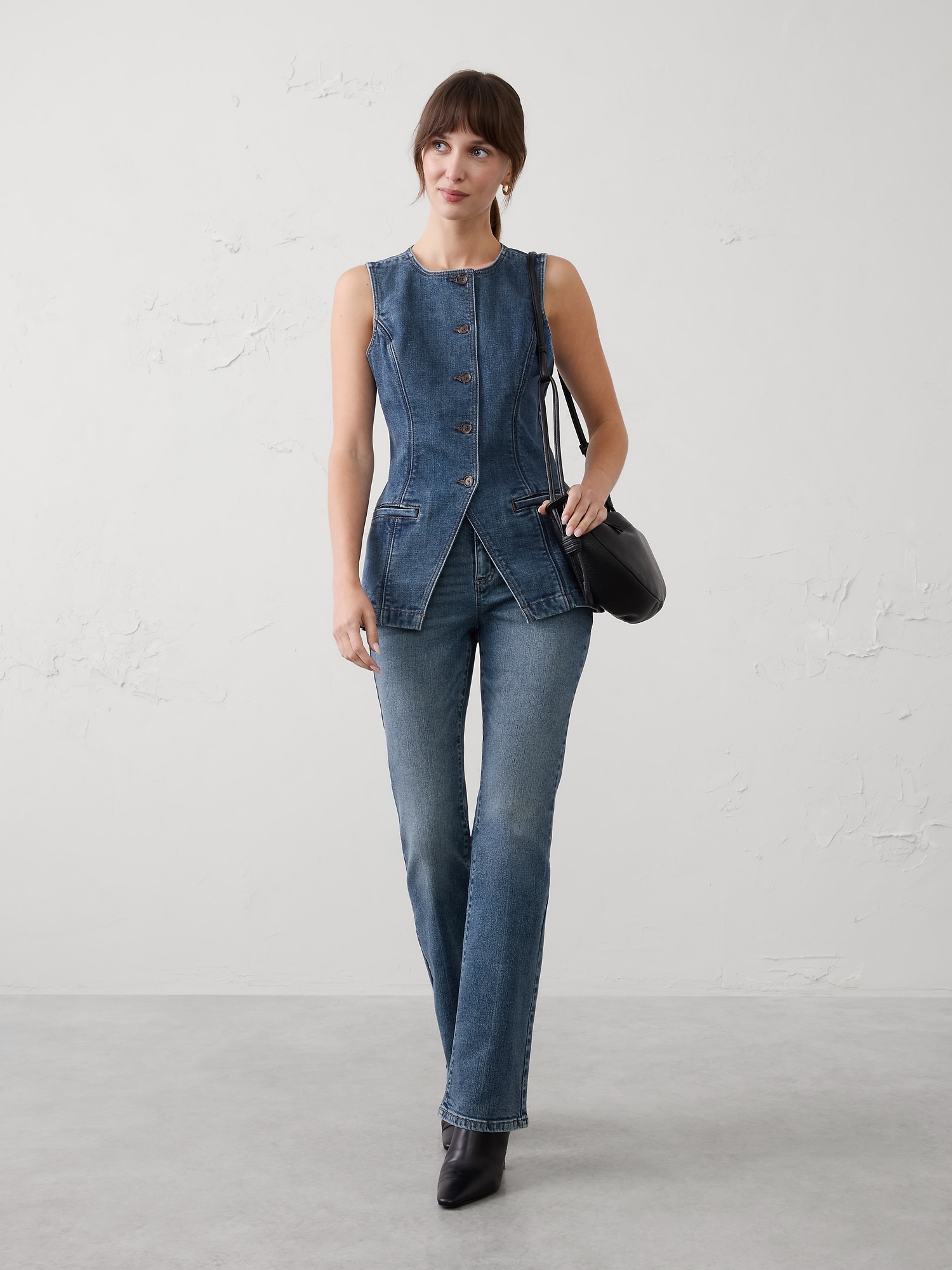Long Cutaway Vest - Medium Wash