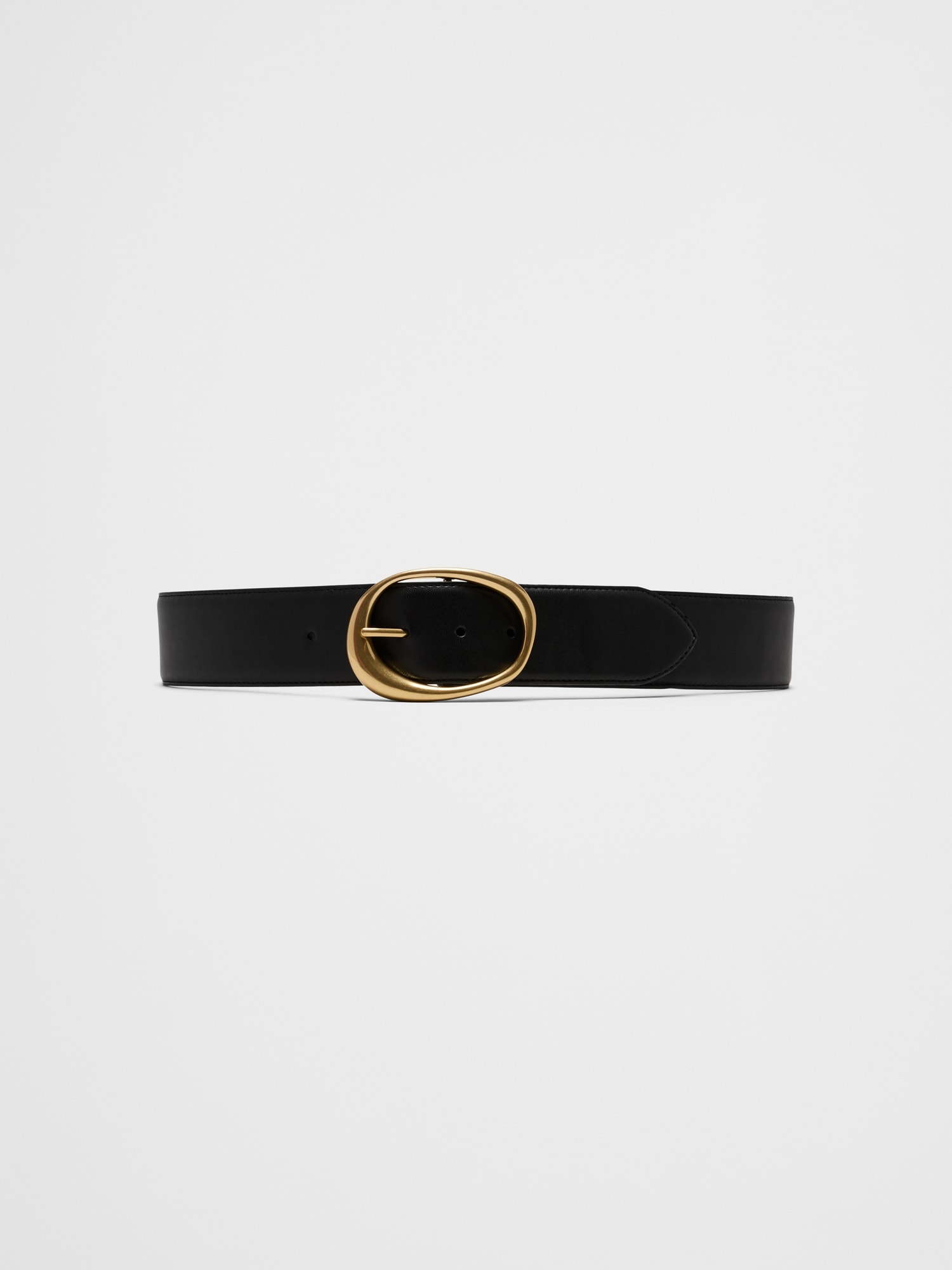 Vegan Leather Organic Buckle Wide Belt - Black