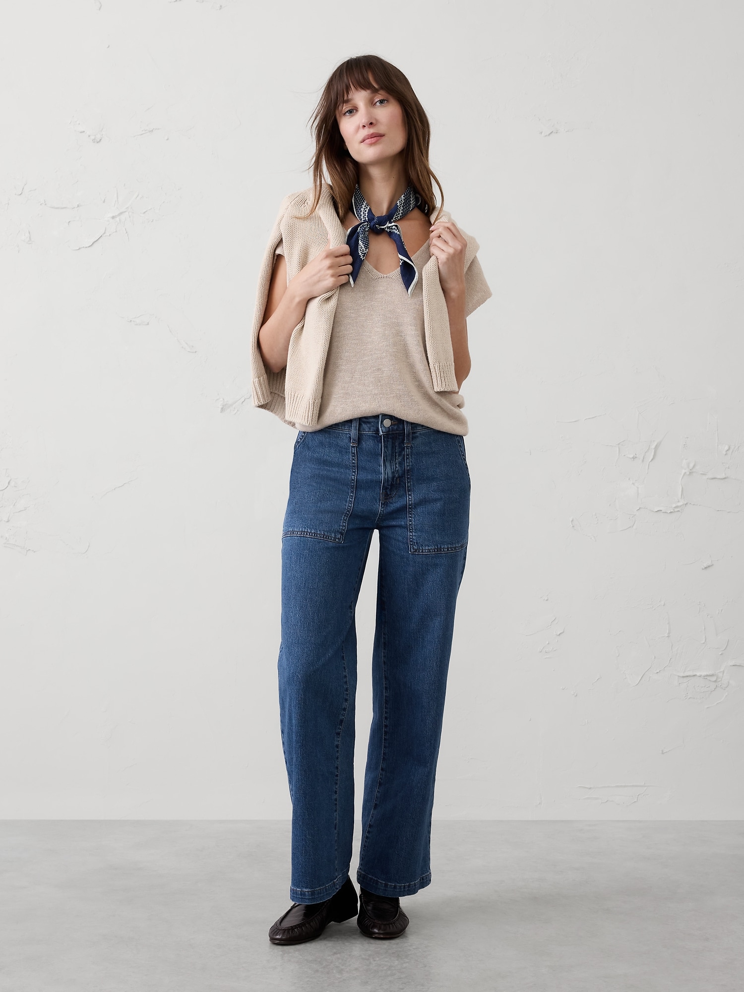 WIDE-LEG HIGH-RISE UTILITY JEAN - Dark Wash