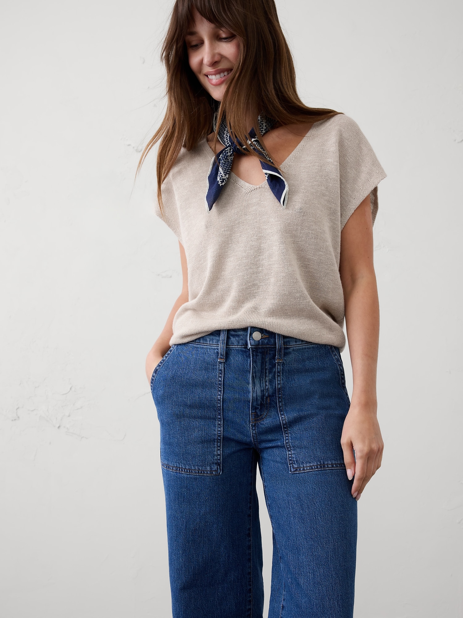 Image number 5 showing, WIDE-LEG HIGH-RISE UTILITY JEAN