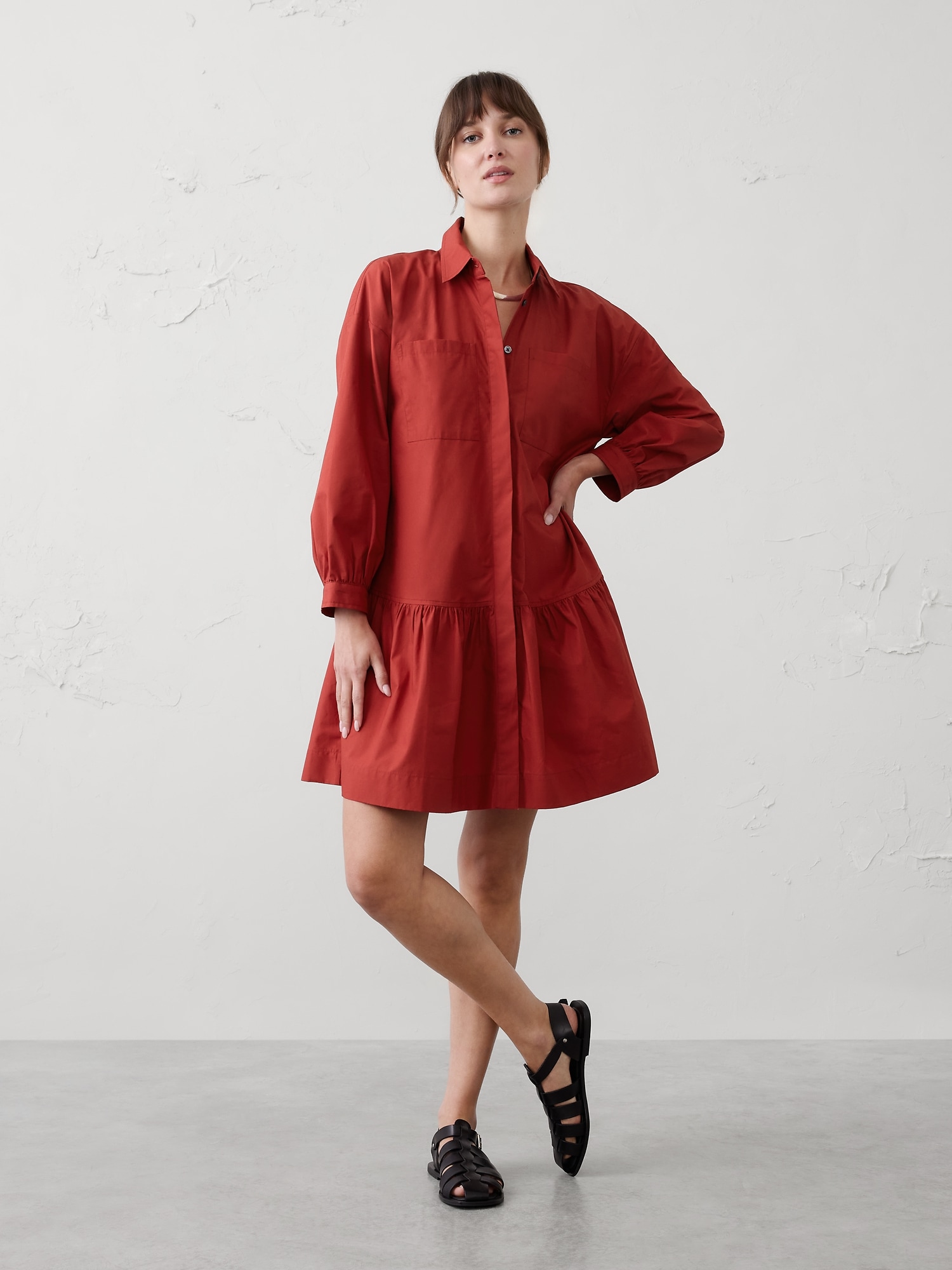 Image number 1 showing, PUFF-SLEEVE TIERED MINI DRESS