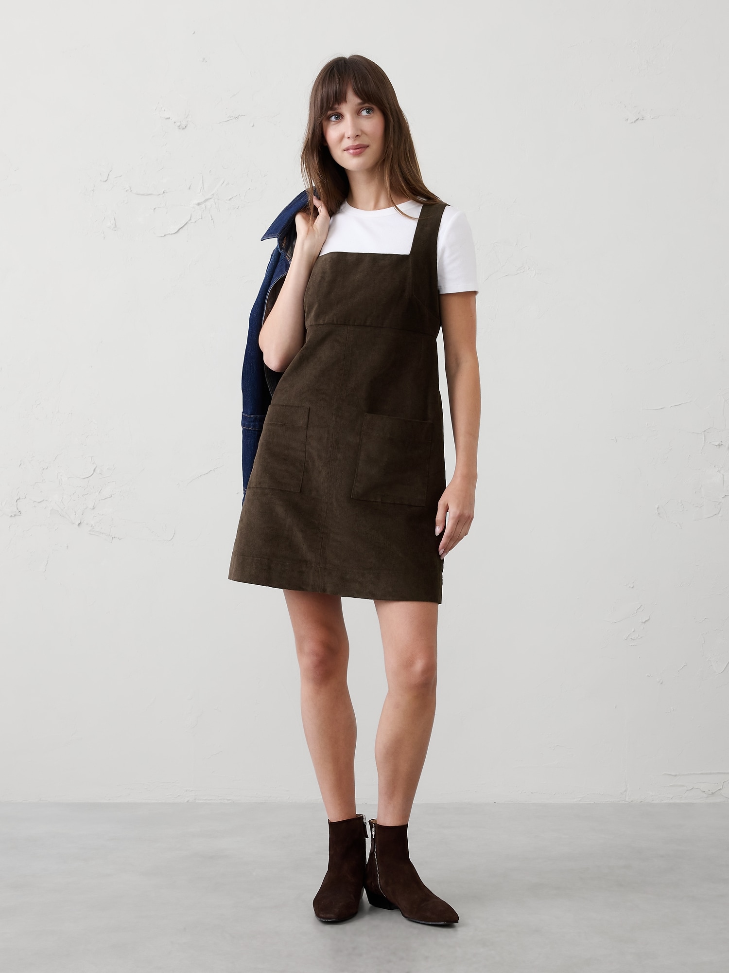 Image number 1 showing, Corduroy Empire-Waist Mini Dress