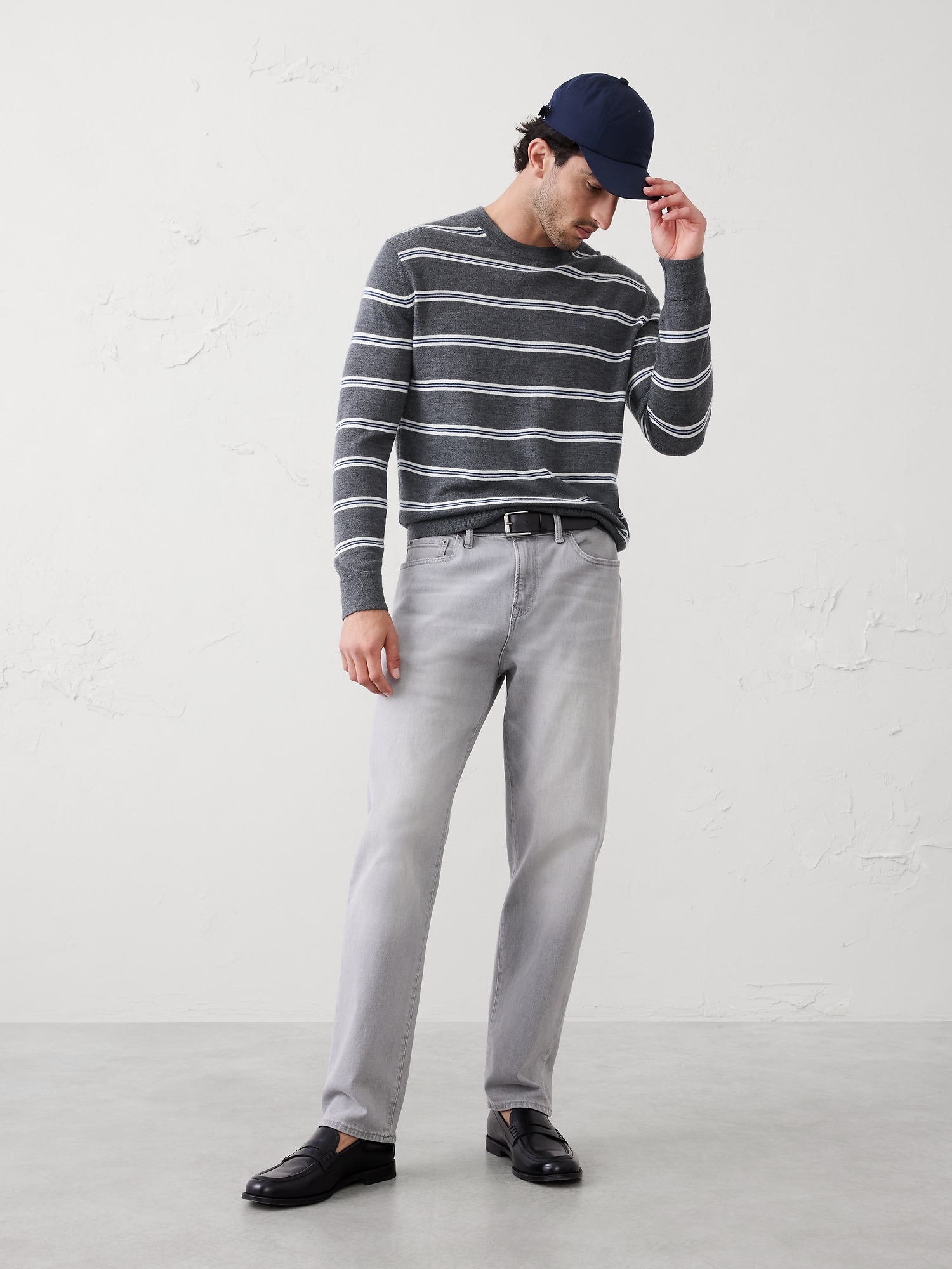 Merino Wool Sweater - Grey Stripe