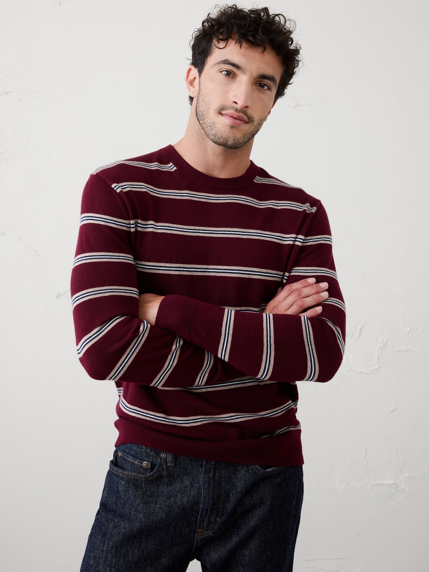 Merino Wool Sweater - Burgundy Stripe