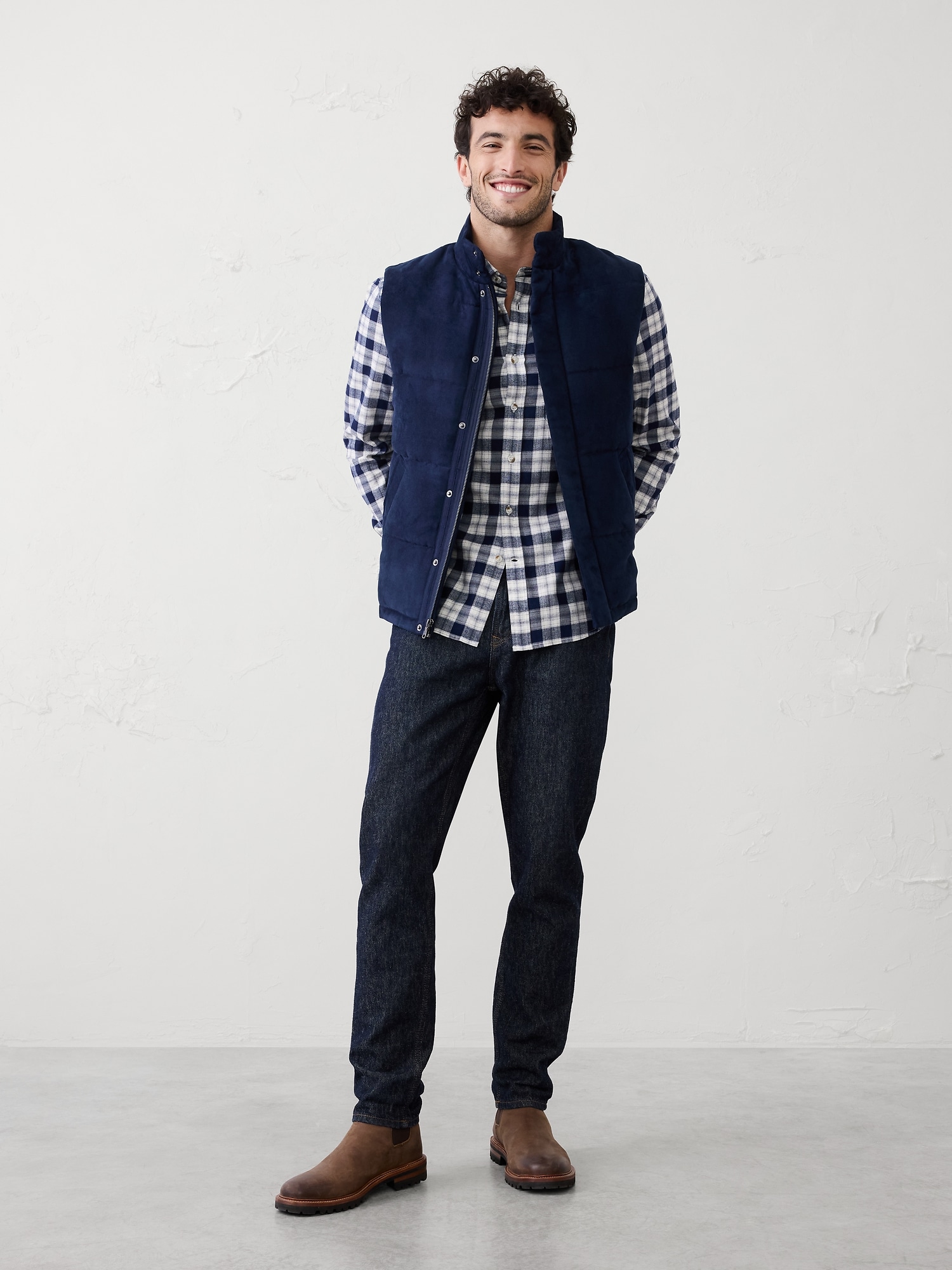 Slim-Fit Lightweight Flannel Shirt - Blue Plaid