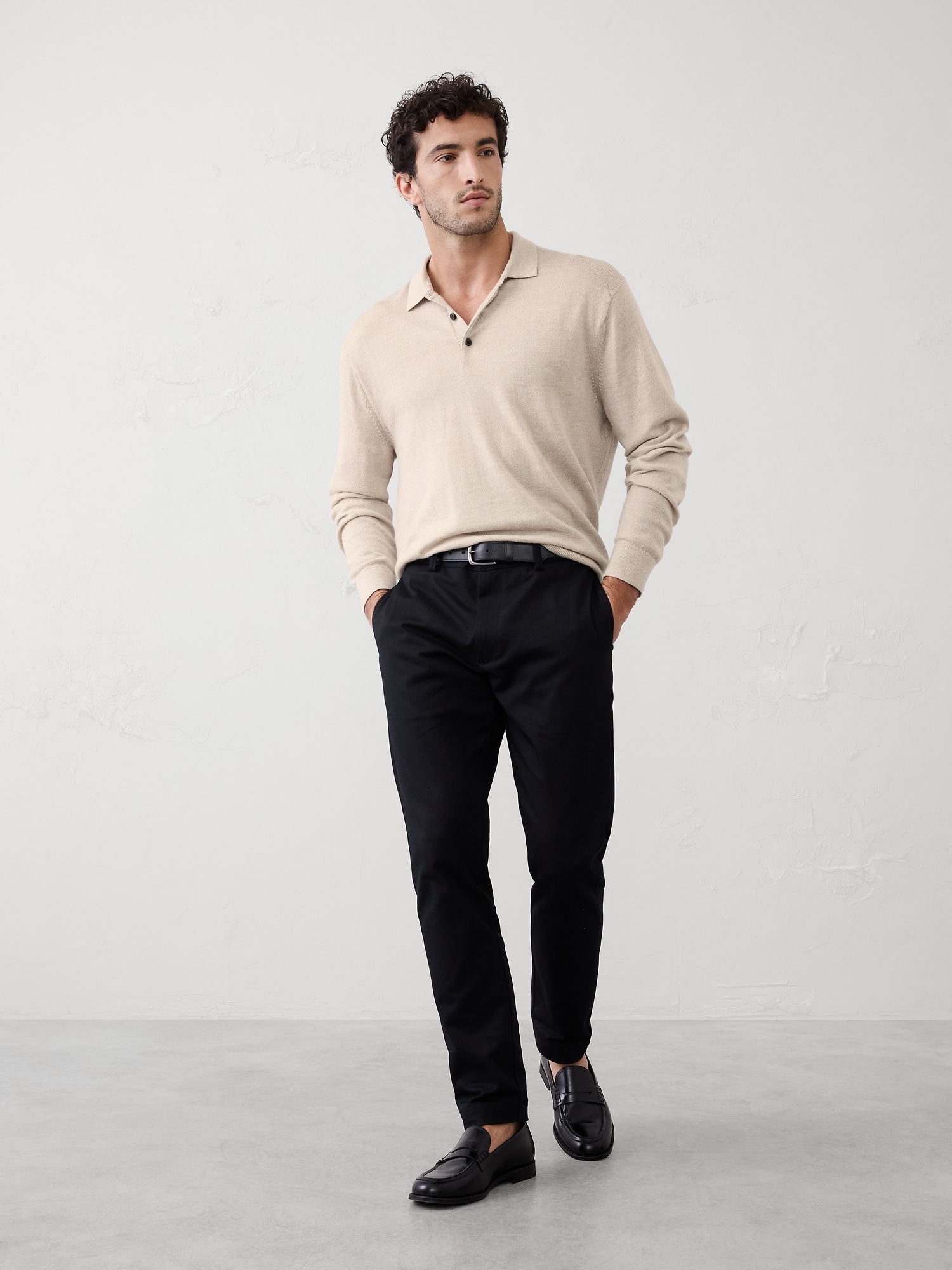 MERINO WOOL POLO SWEATER - Oatmeal Heather