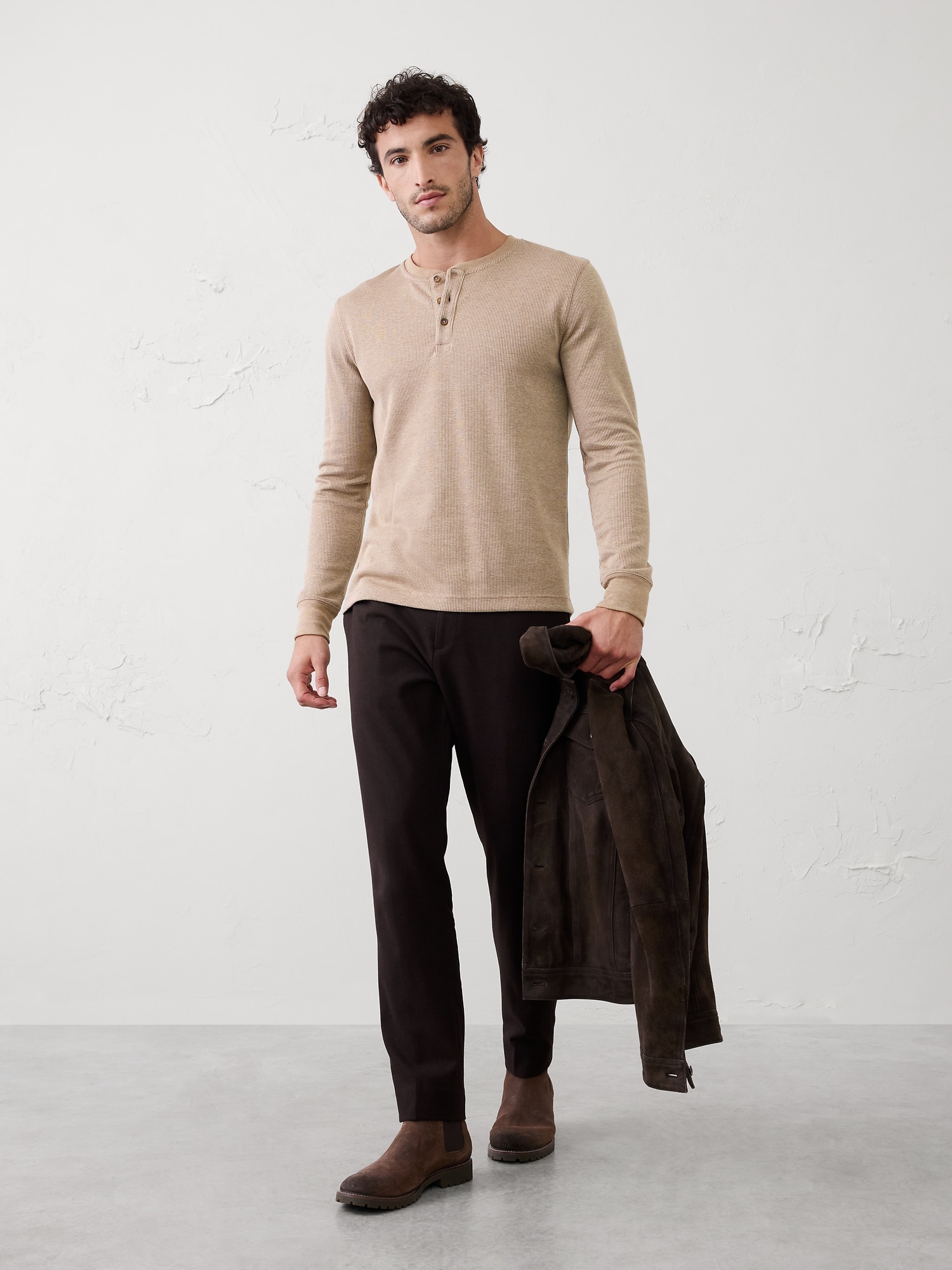Waffle Knit Henley - Maverick Tan Heather
