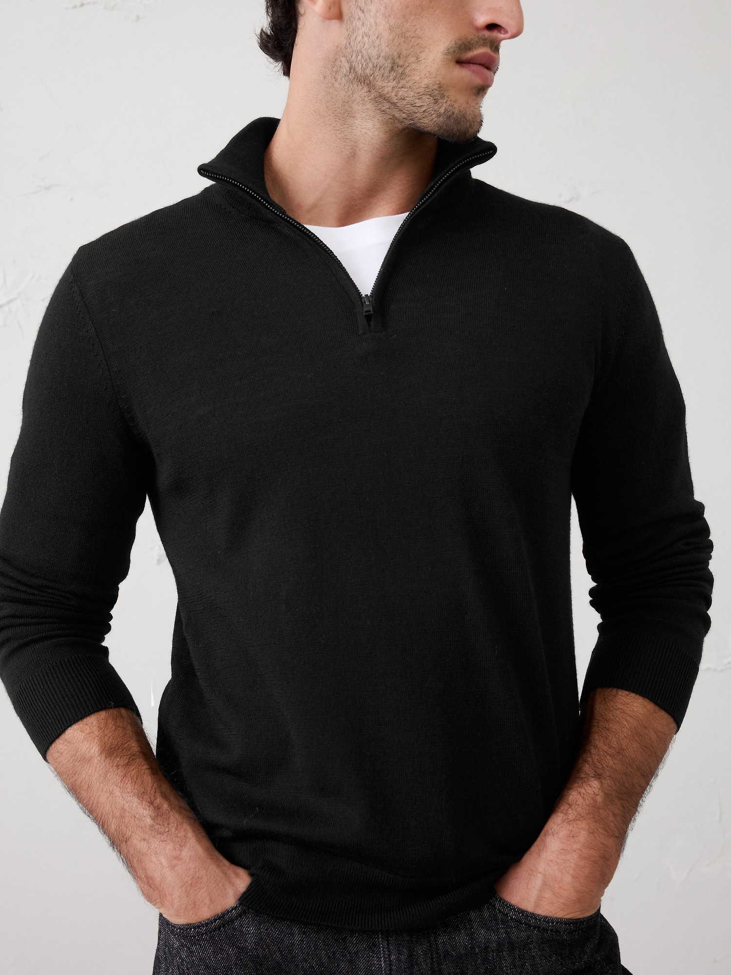 Image number 3 showing, MERINO WOOL HALF-ZIP SWEATER