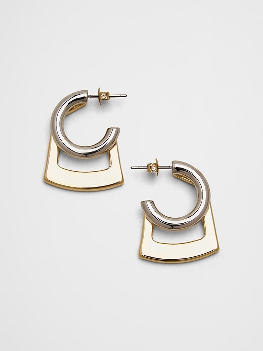 Mixed Metal Chunky Drop Hoop Earrings