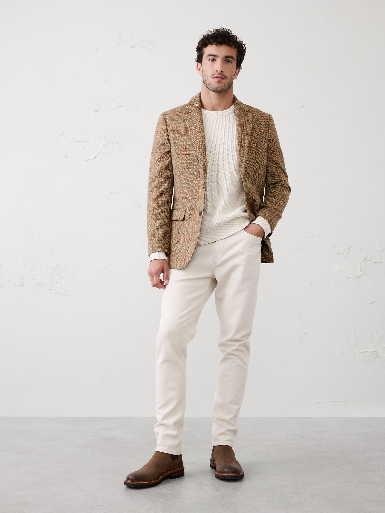 Image number 1 showing, Tailored-Fit Wool-Blend Windowpane Jacket