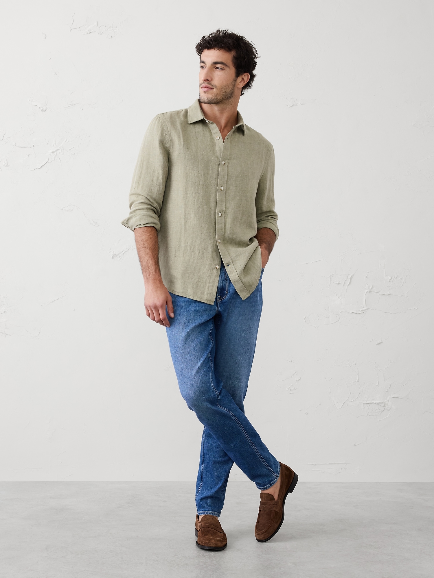 Slim-Fit Linen-Blend Shirt - Dark Green