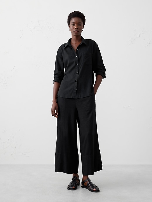 Wide-Leg High-Rise Linen-Blend Pull-On Cropped Pant