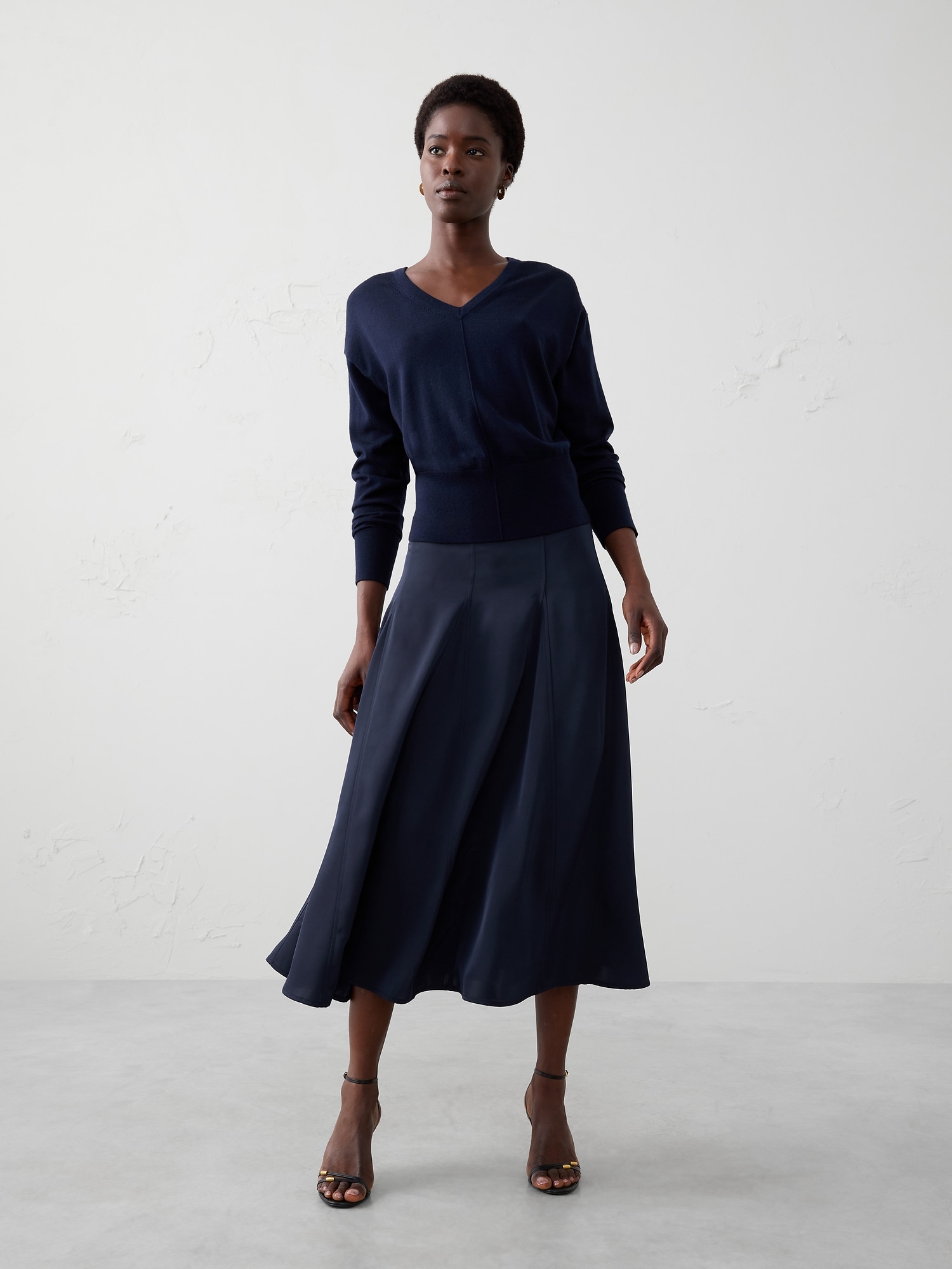 Image number 1 showing, Godet Twill Midi Skirt