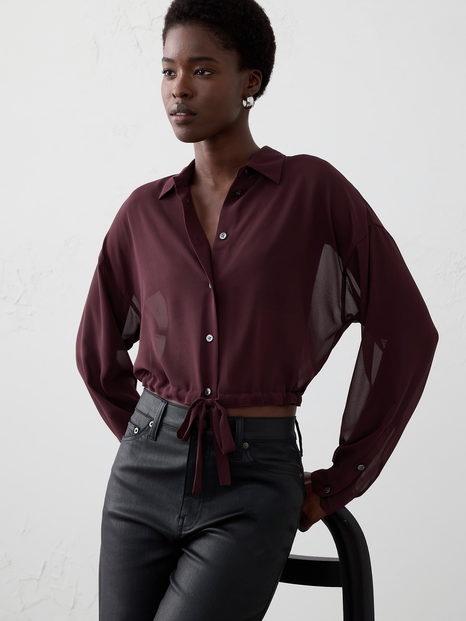 Cinched Hem Shirt - Vino Rosso