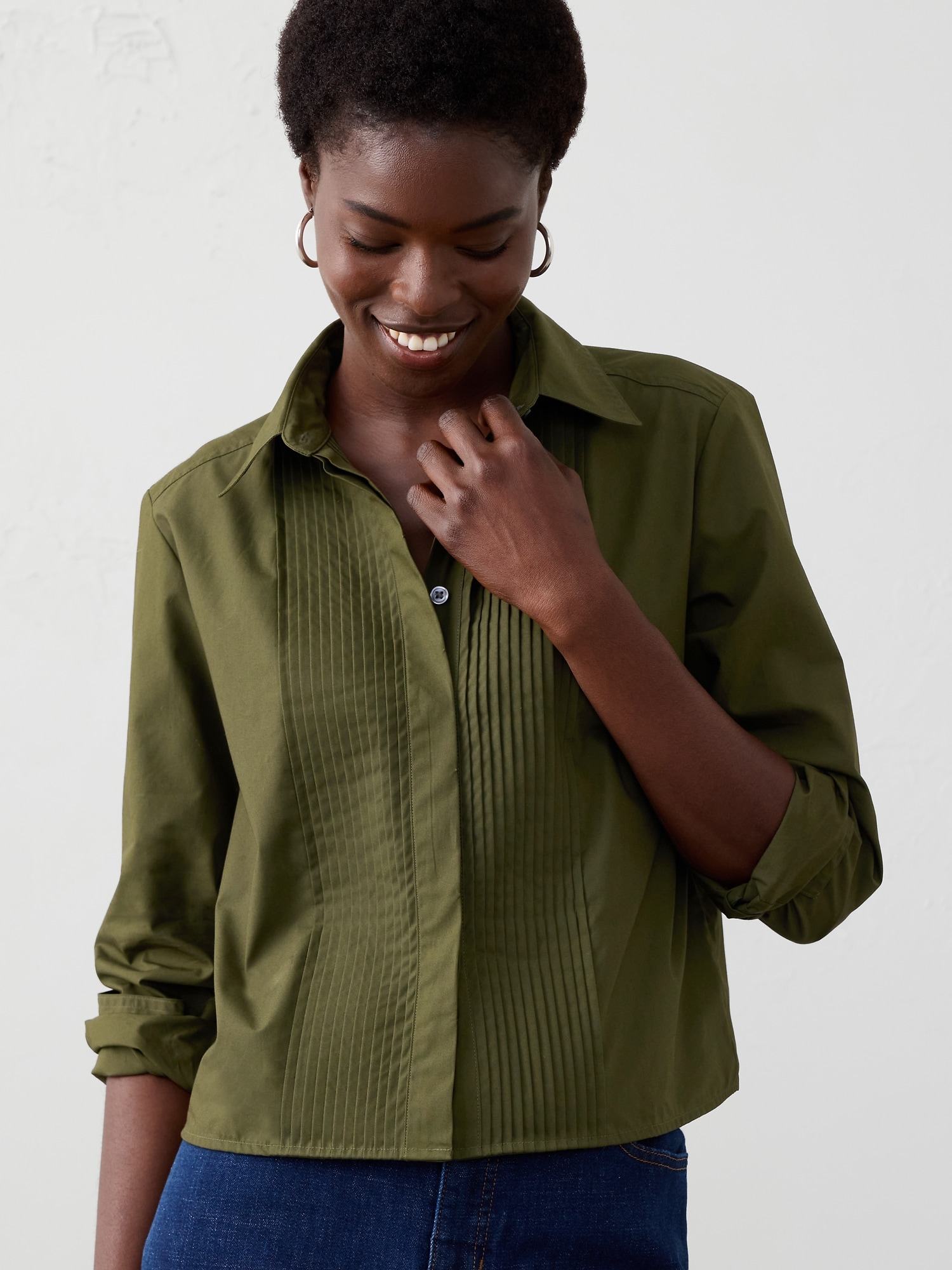 FRONT MINI-TUCKS SHIRT - Waimea Olive