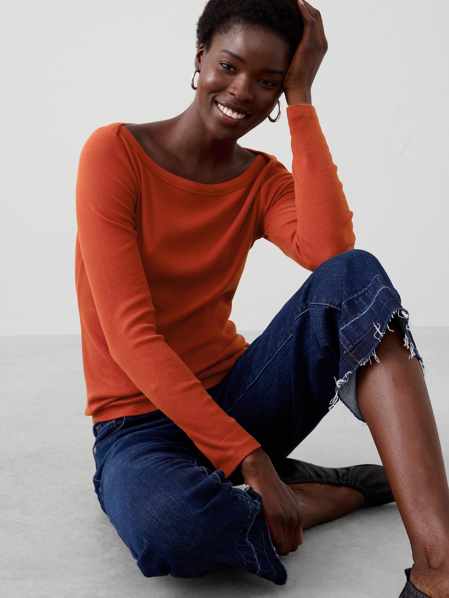 Ribbed Boat-Neck Top - Embers