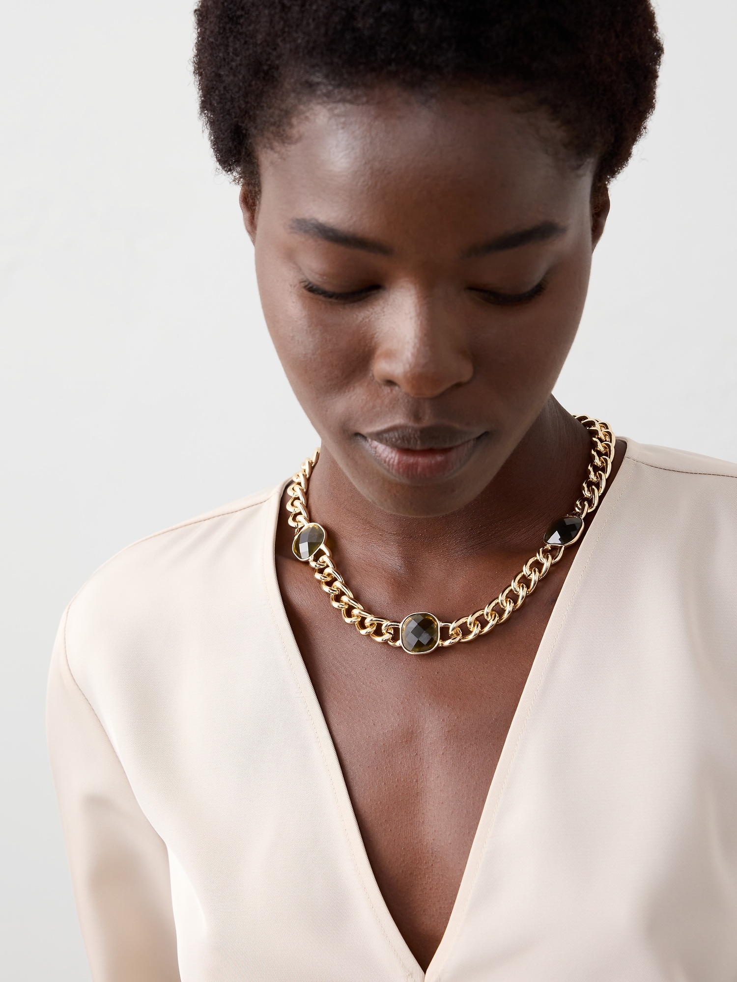 Image number 2 showing, 3 Stone Faceted Statement Necklace