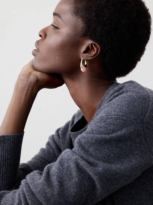 Resin Metal Mixed Drop Hoop Earrings