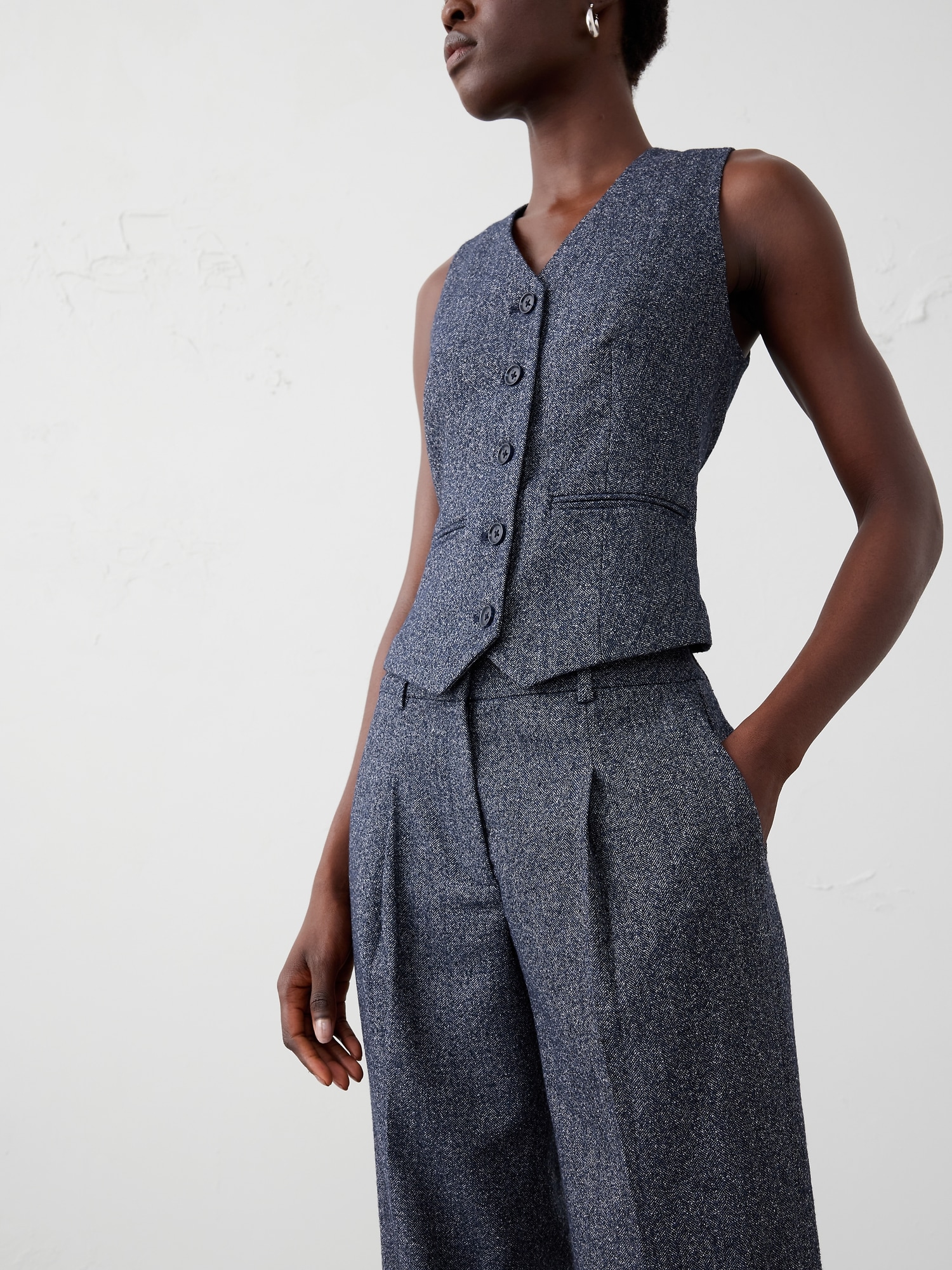 Image number 3 showing, Straight High-Rise Herringbone Trouser