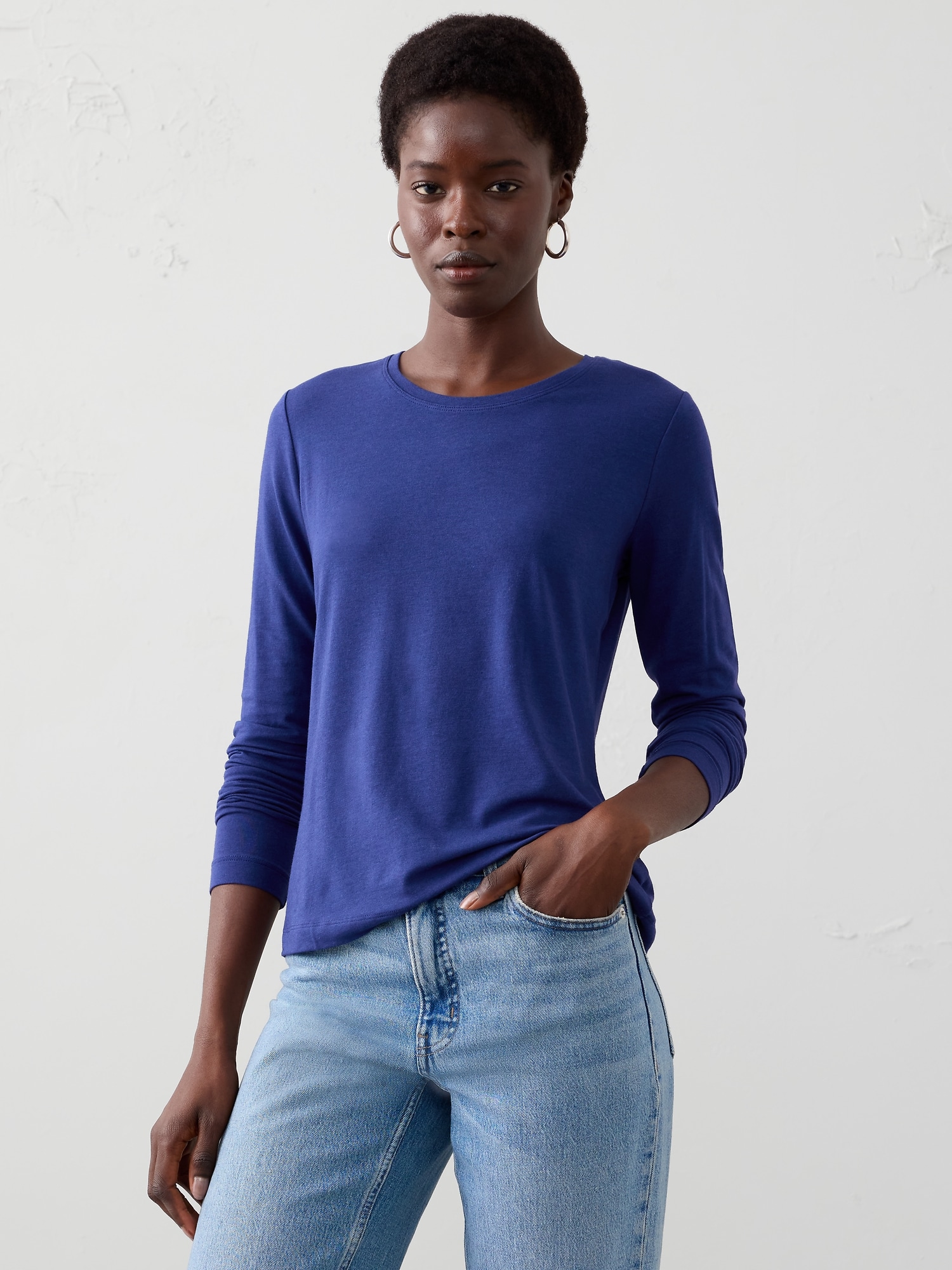 Timeless Long-Sleeve Crew-Neck T-Shirt - Drizzle Blue