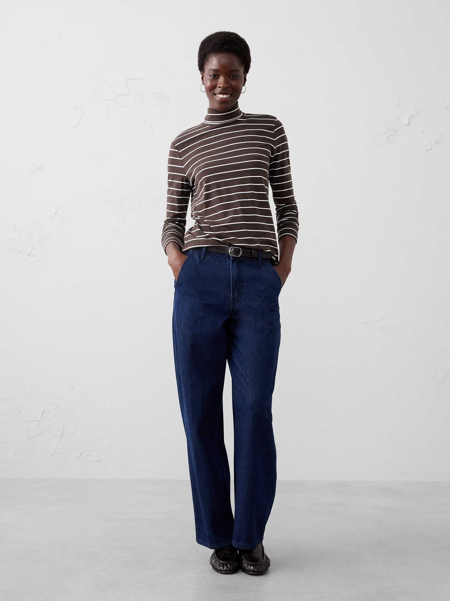 Timeless Turtleneck Top - Brown Stripe