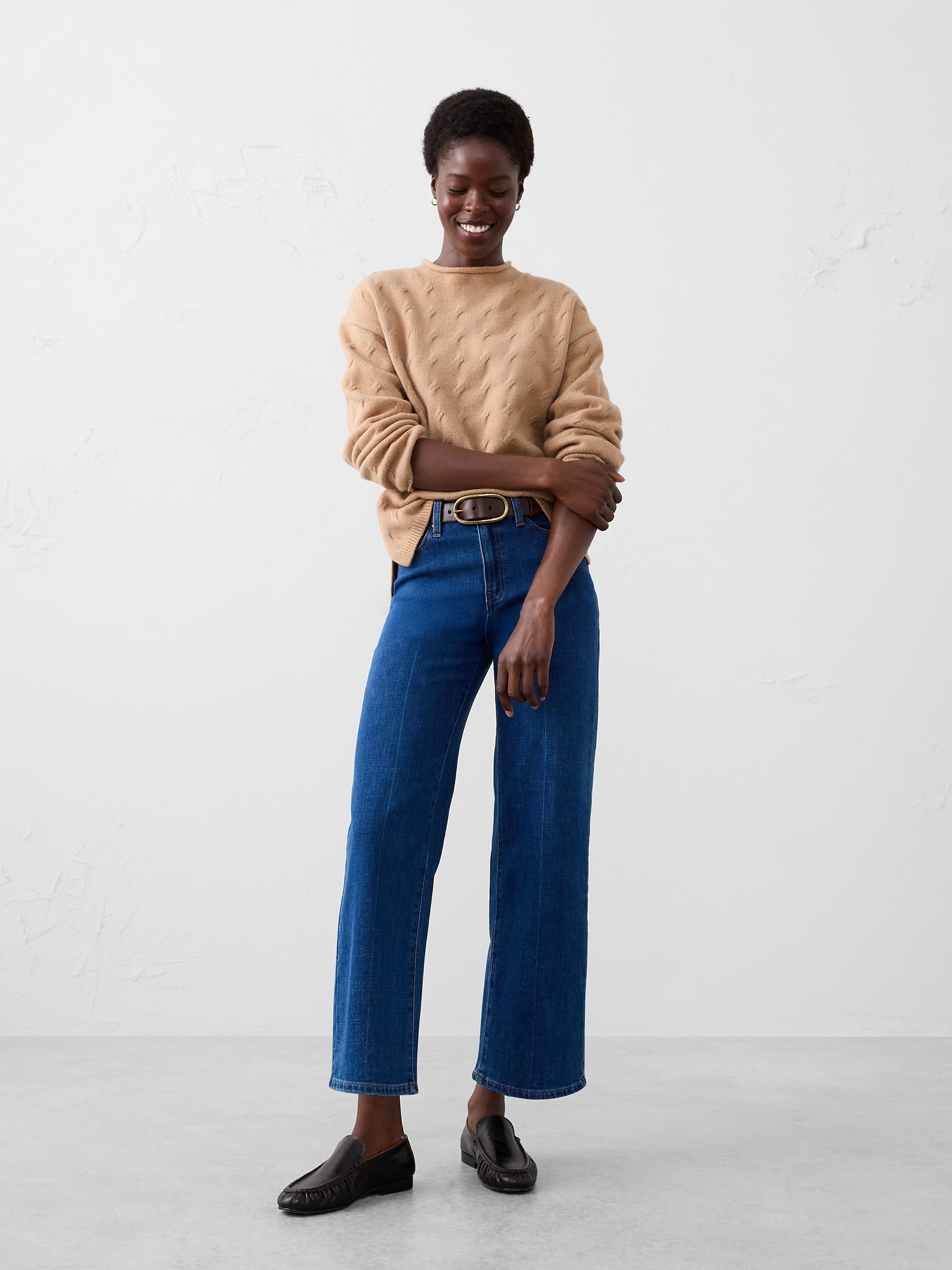 Cable Roll-Neck Sweater - Camel