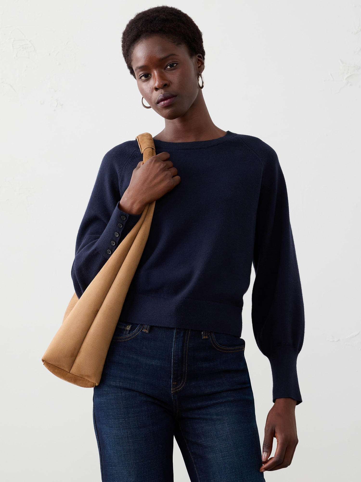 Volume-Sleeve Sweater - Preppy Navy