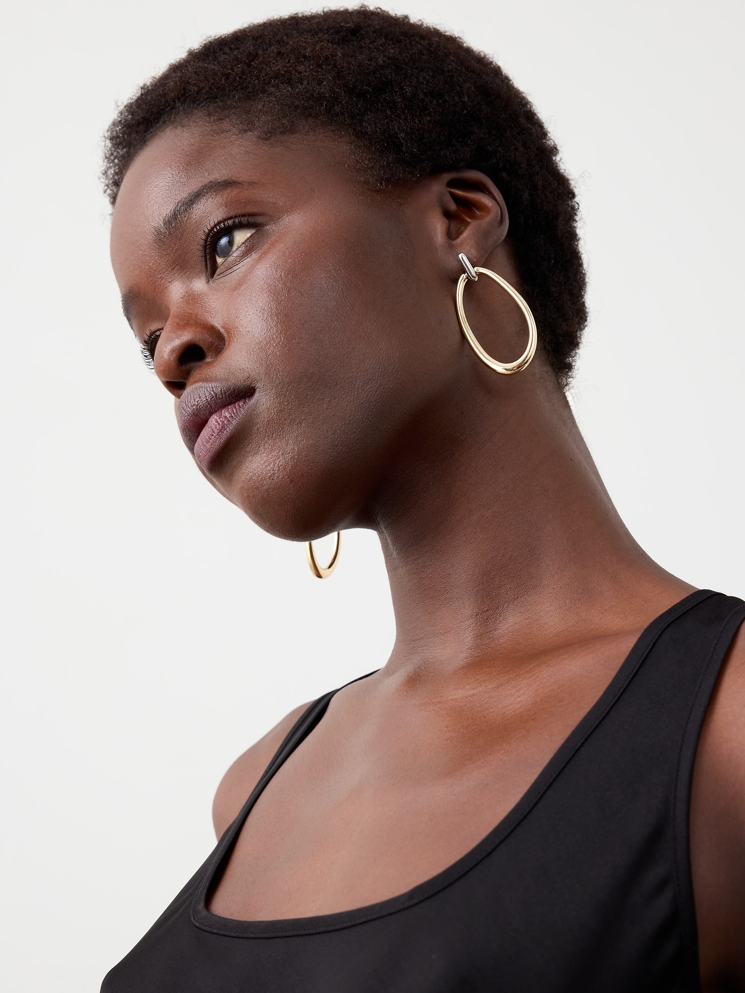 Image number 2 showing, Mixed Metal Drop Hoop Earrings