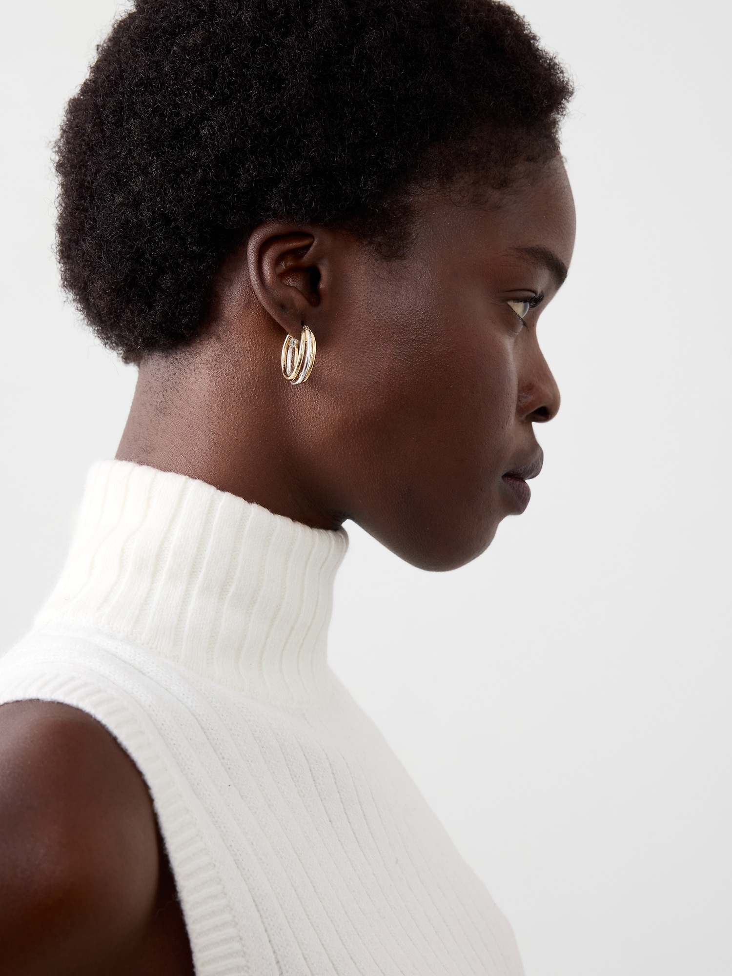 Image number 2 showing, Mixed Metal Huggie Earrings