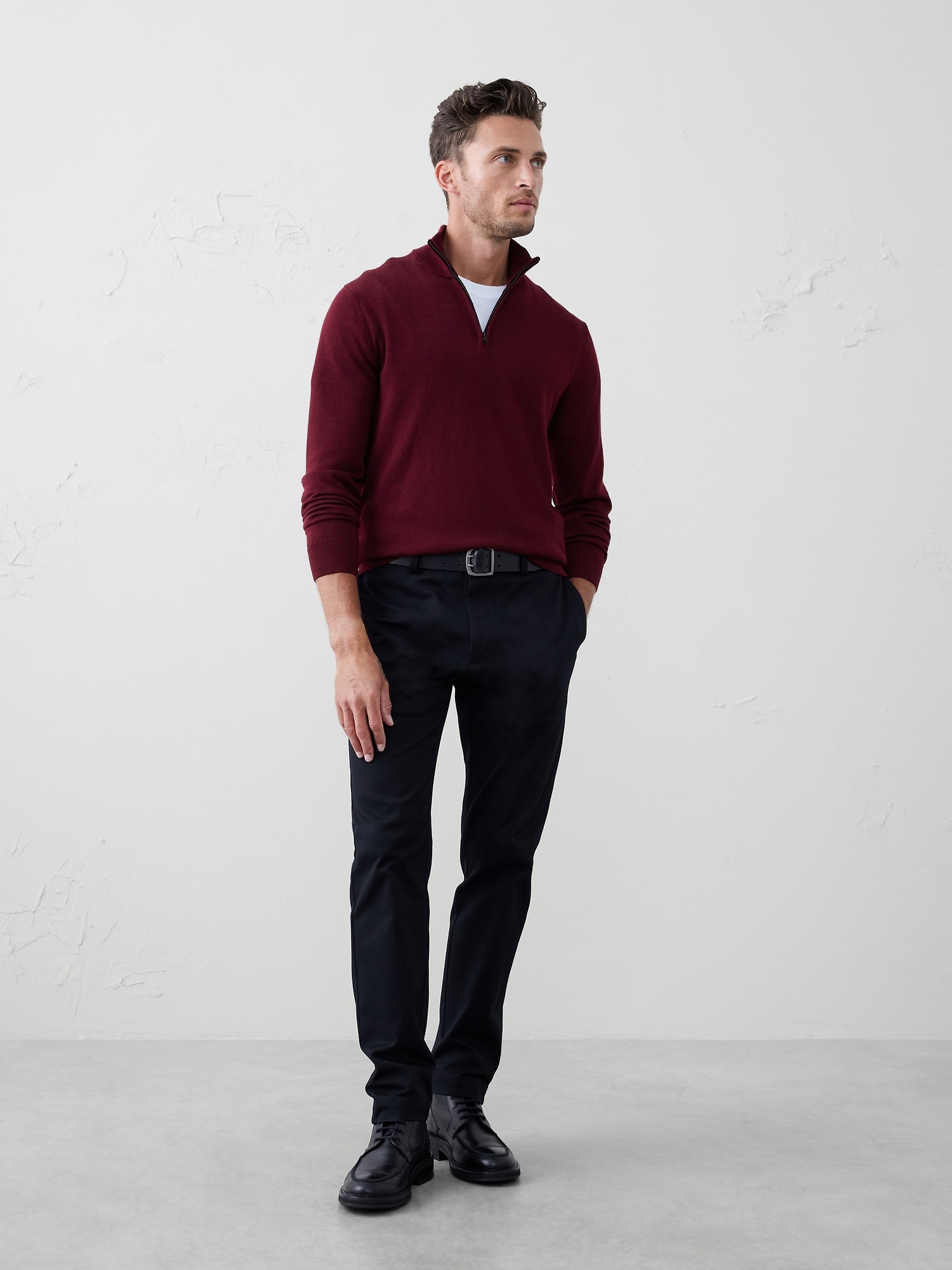 Merino Wool Half-Zip Sweater - Burgundy
