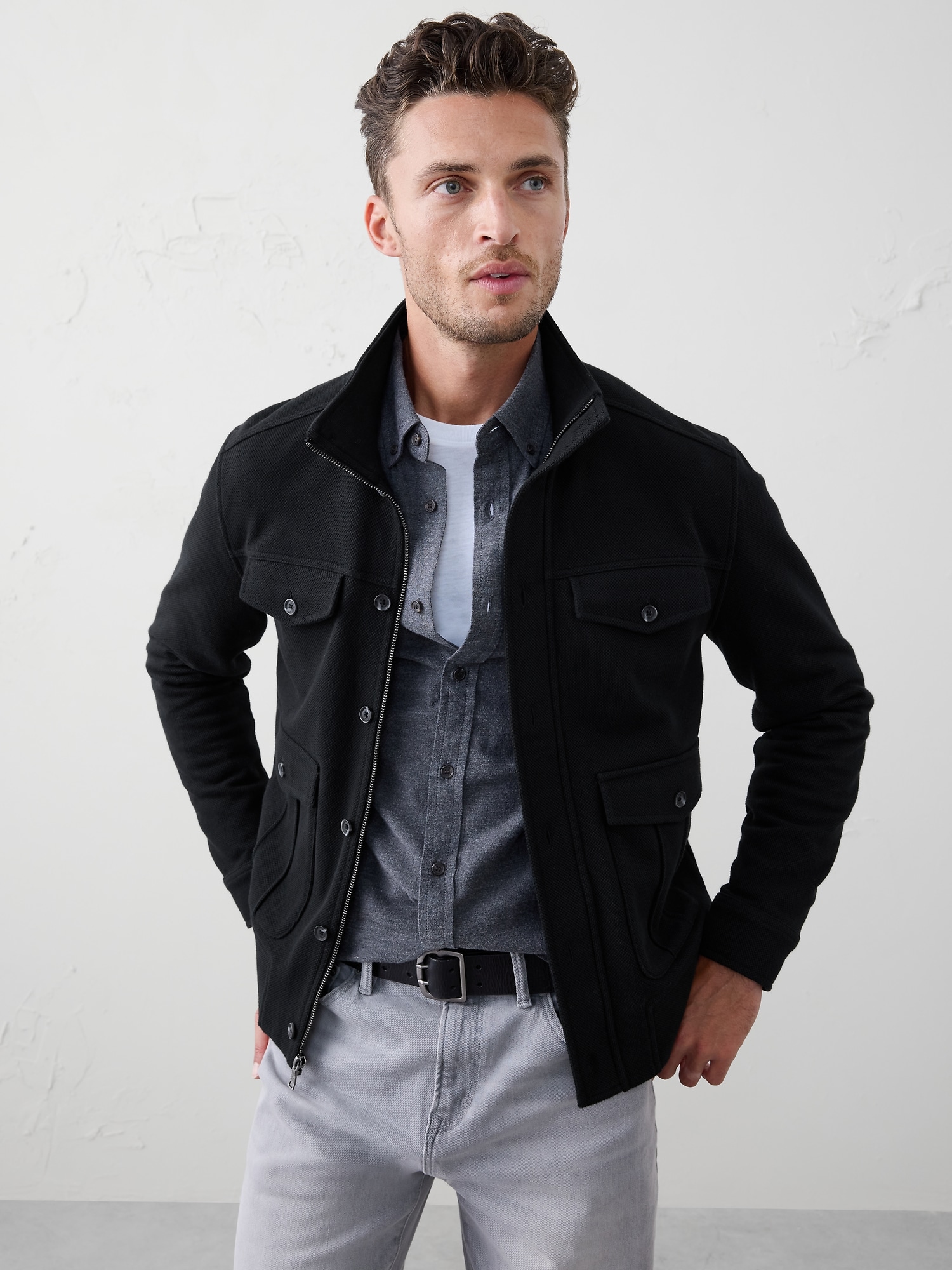 Honeycomb Sweatshirt Jacket - Black