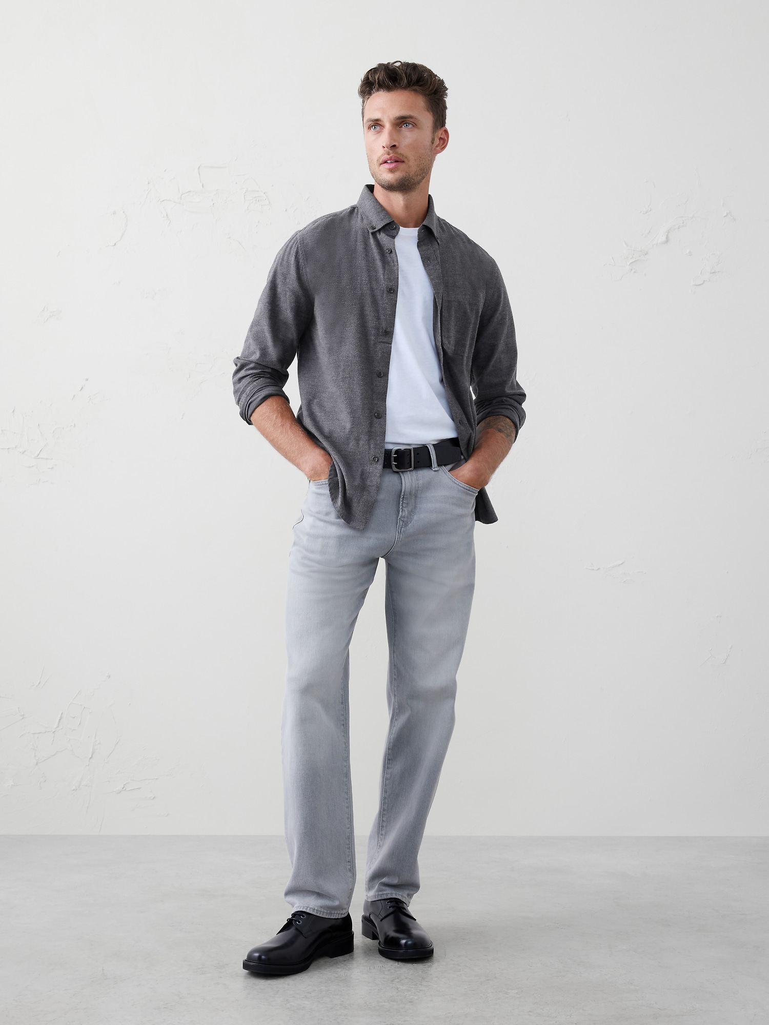 Slim-Fit Lightweight Flannel Shirt - Charcoal
