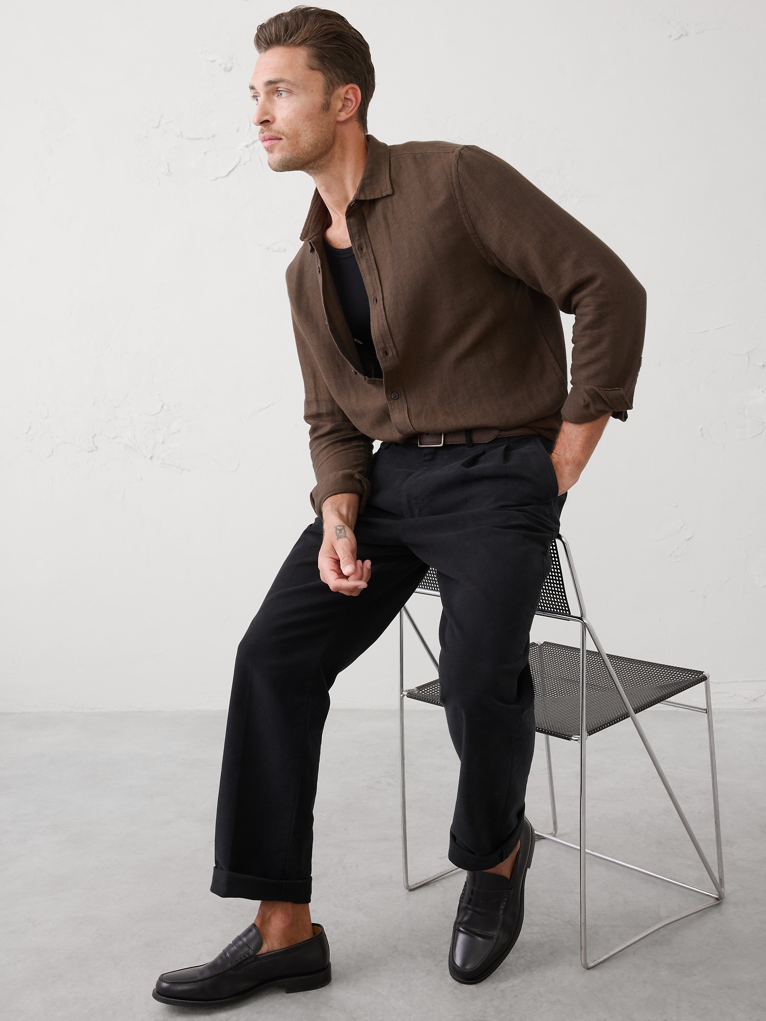 Slim-Fit Linen-Blend Shirt - Dark Oak