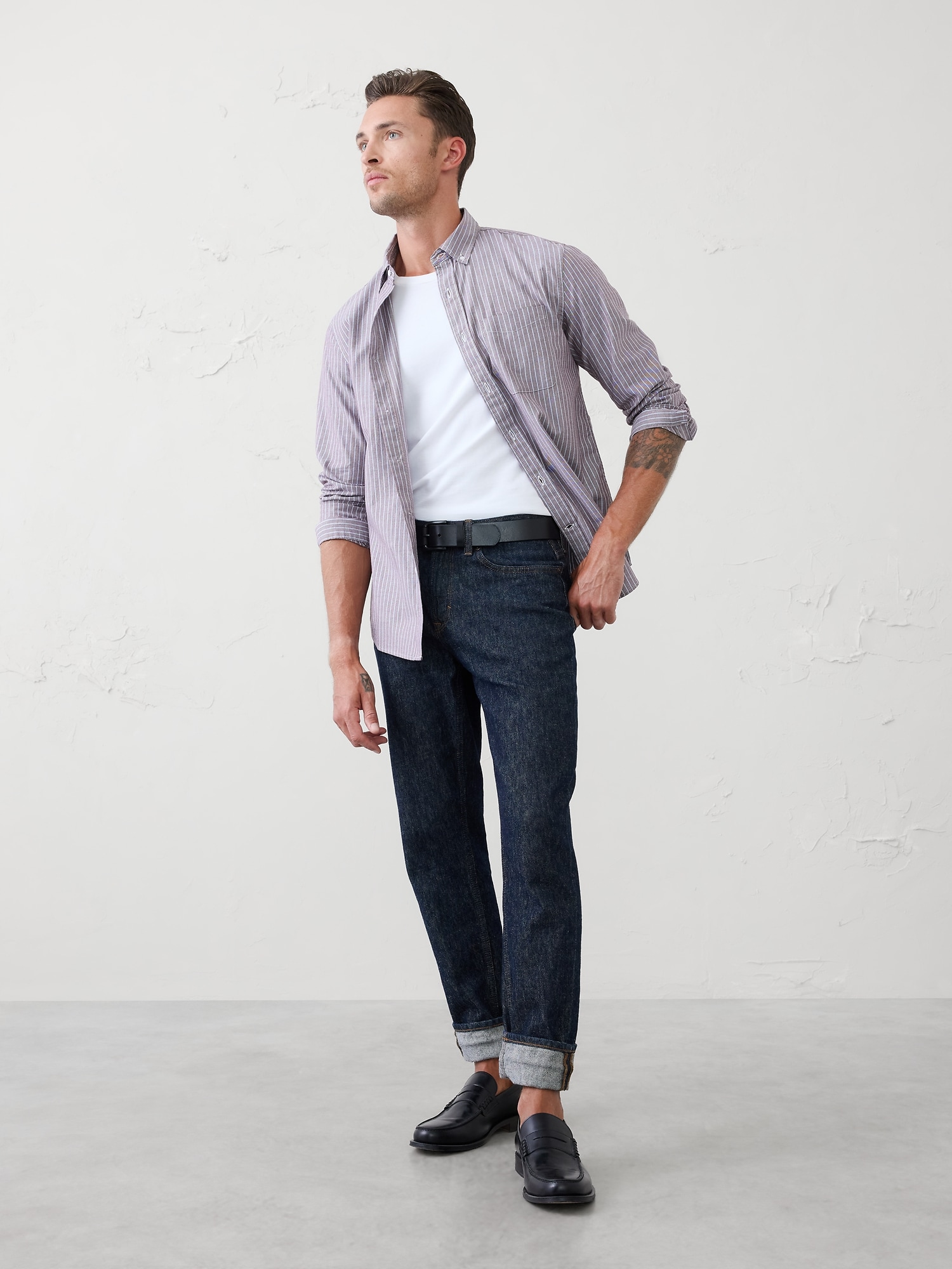 Slim-Fit Oxford Shirt - Burgundy Stripe