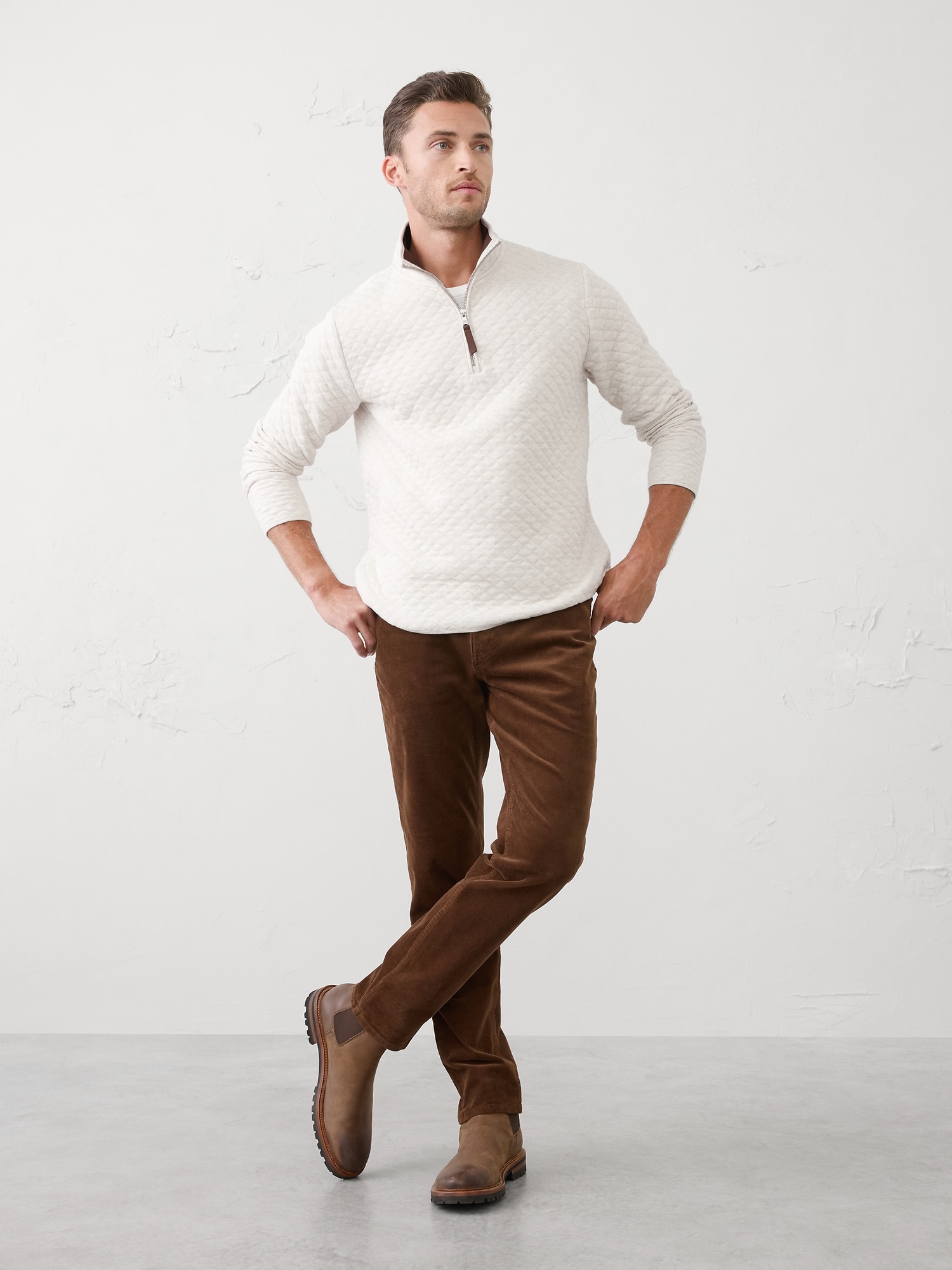 Quilted Knit Half-Zip Pullover - Oatmeal Heather