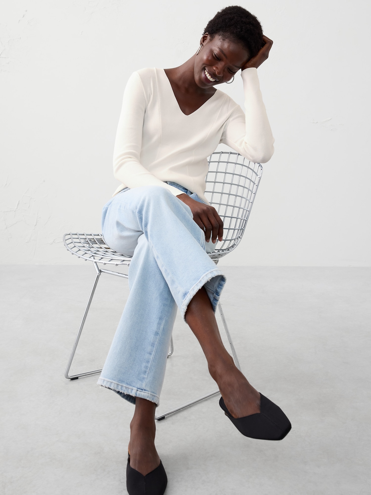 Image number 1 showing, Seamed V-Neck Sweater