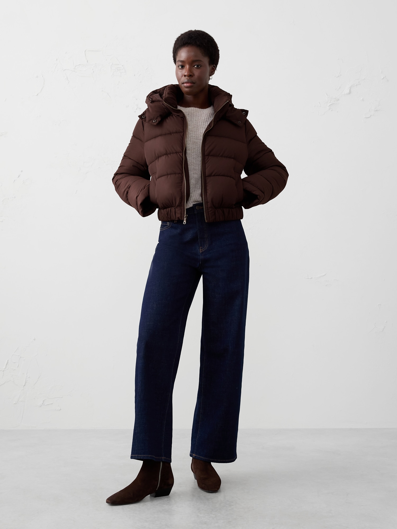 Short Hooded Puffer Jacket - Dark Mahogany